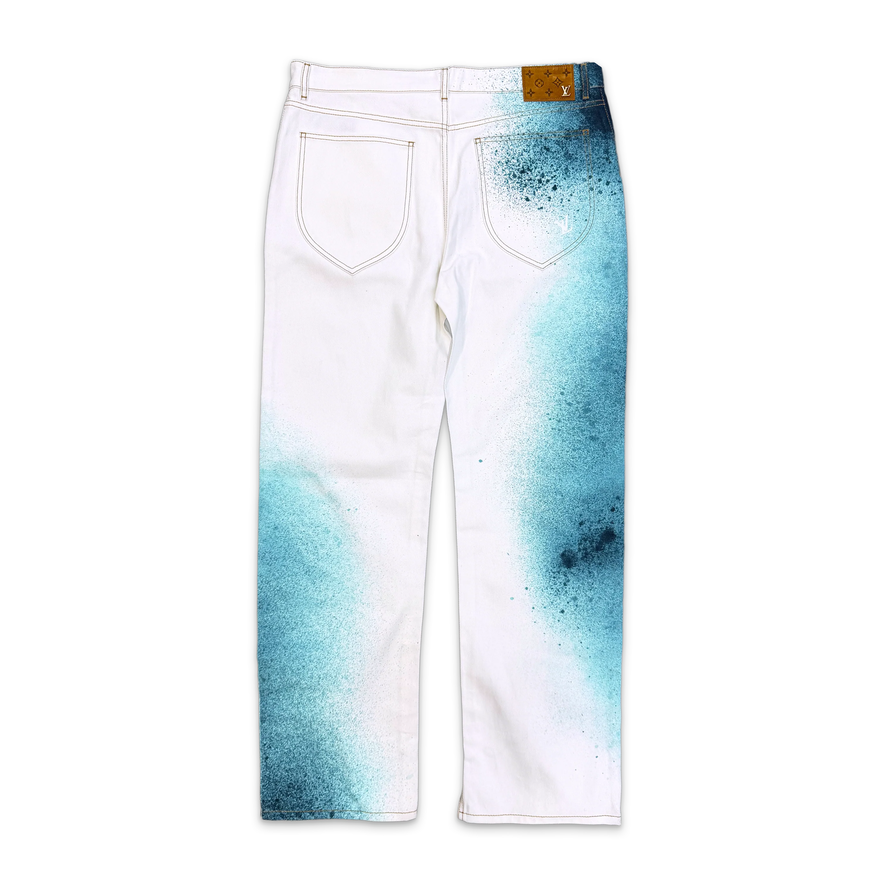 LV Spray Denim Pants "White Blue" - Image 2
