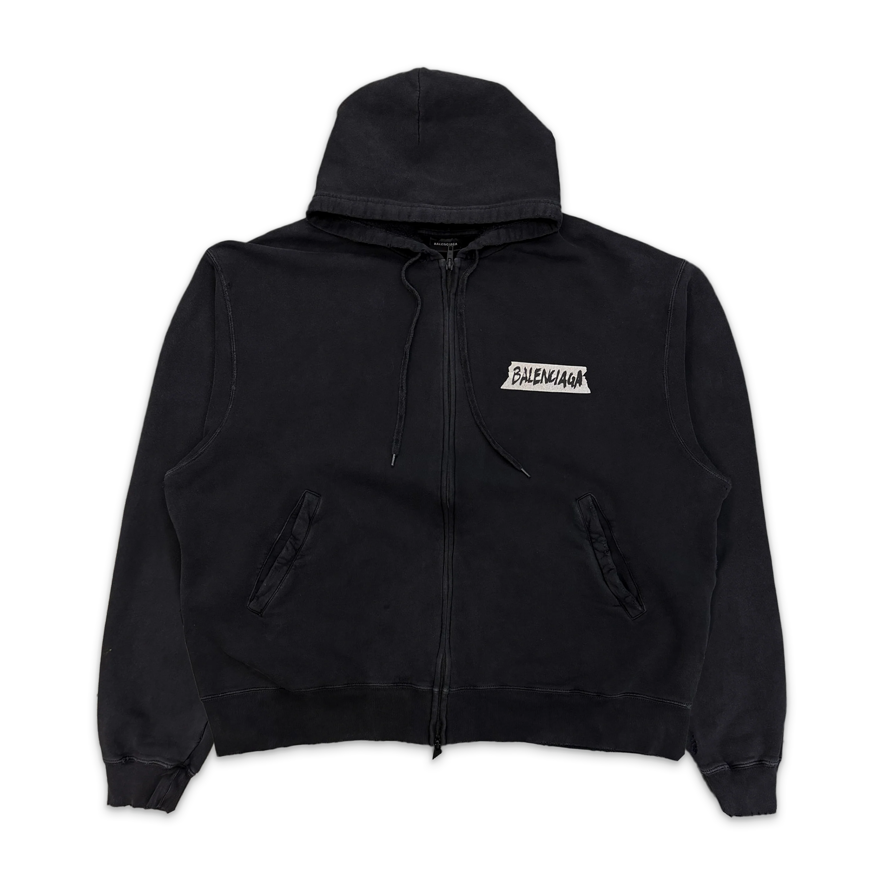 Masking Tape Logo Large Zip-Up Hoodie "Faded Black"