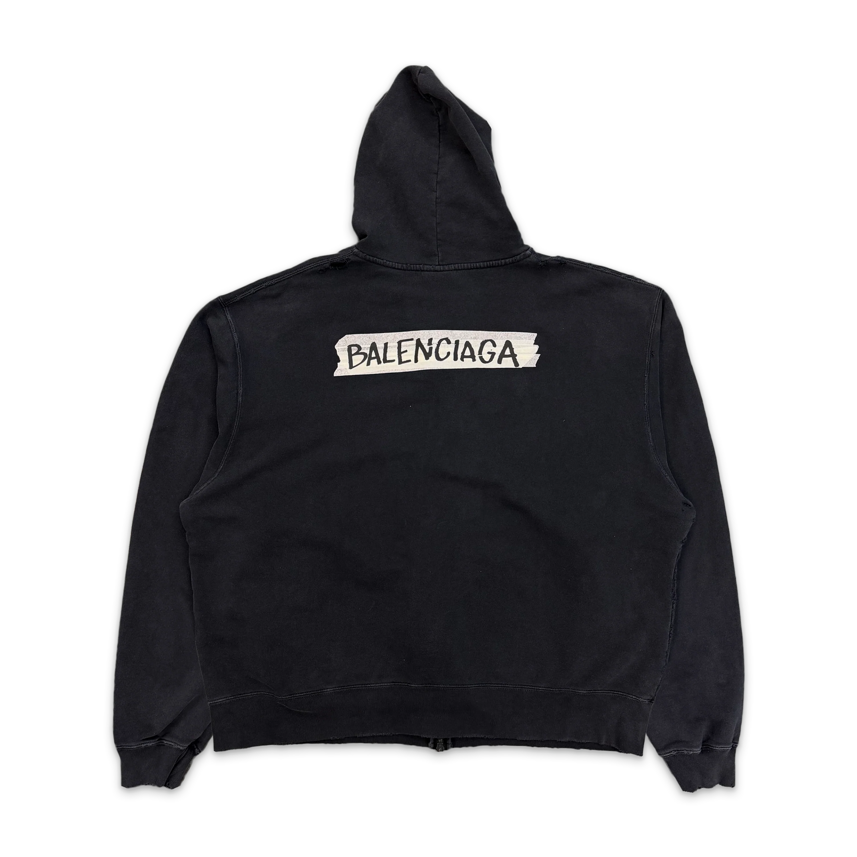Masking Tape Logo Large Zip-Up Hoodie "Faded Black" - Image 2