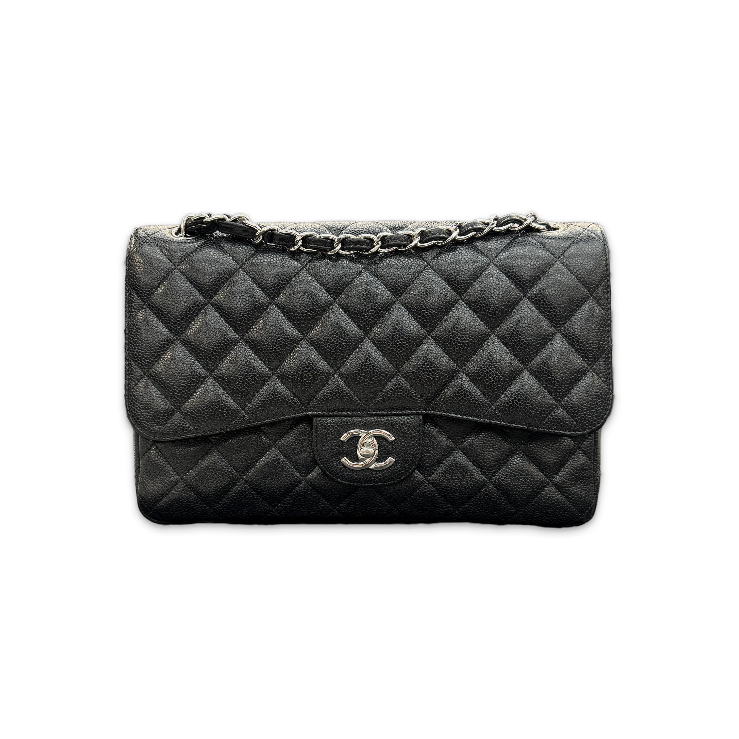 Maxi Caviar Quilted Classic Double Flap Purse "Black"