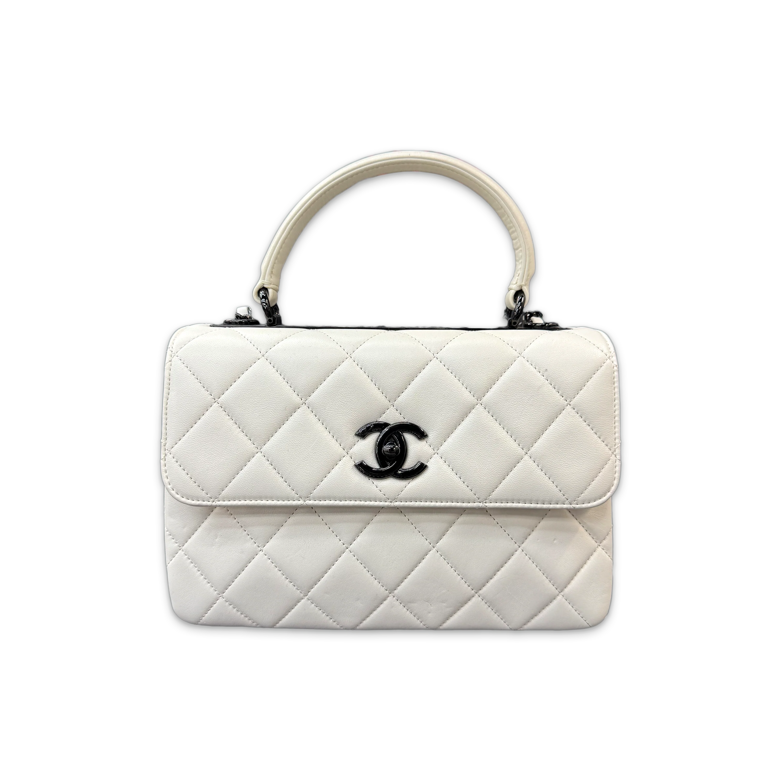 Medium Lambskin Quilted Flap Dual Handle Bag "White"