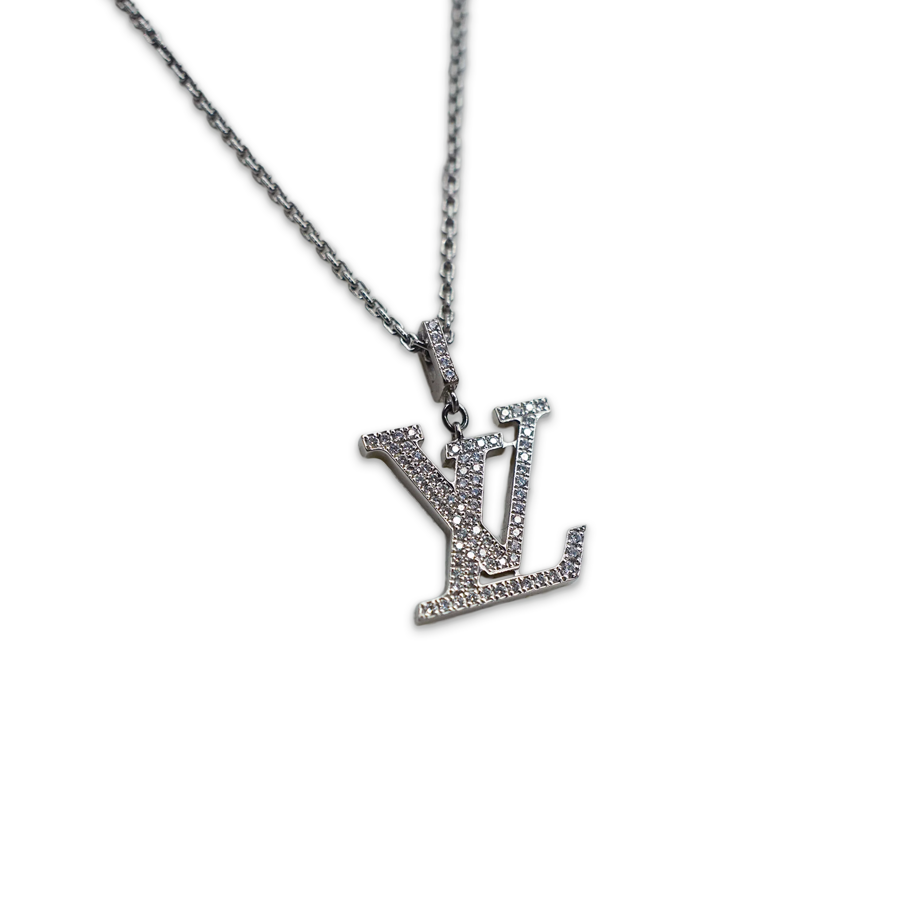 Medium LV Diamond Pendant White Gold Necklace - Image 2