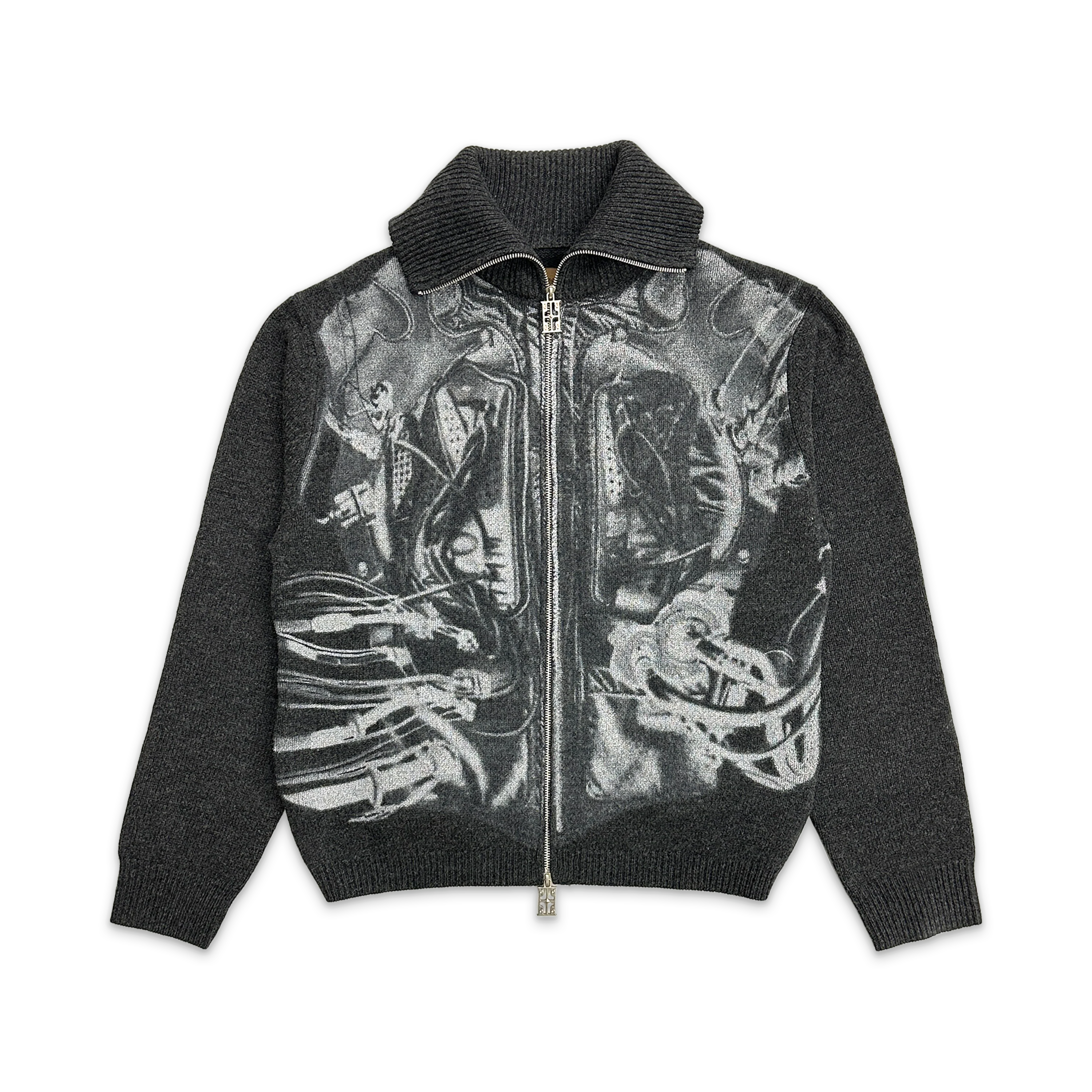 Millennium Mecha Ink Wool Zip Up Sweater "Black"