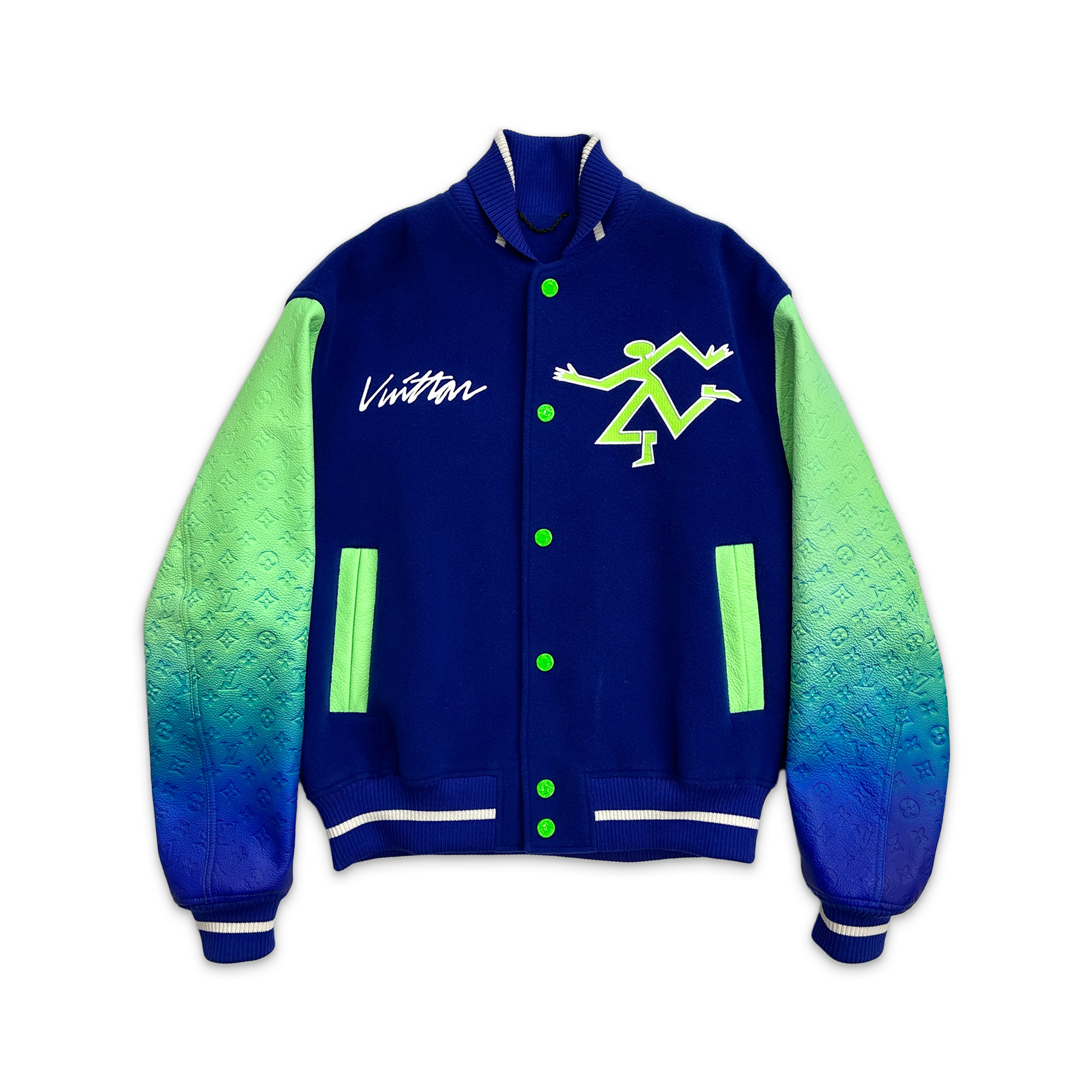 Mix Gradient Leather Varsity Jacket "Blue & Green"