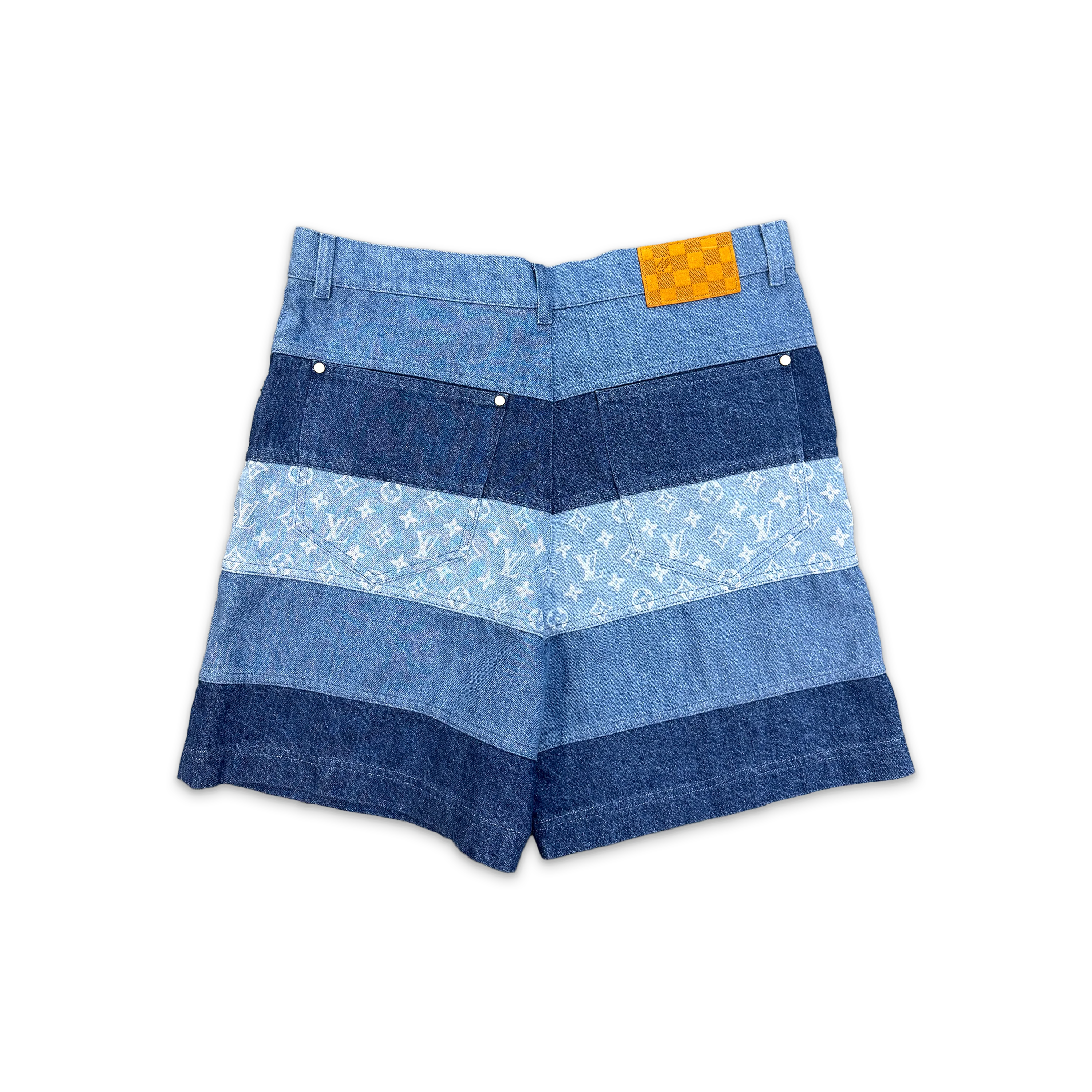 Monogram Striped Patchwork Denim Shorts "Indigo Blue" - Image 2