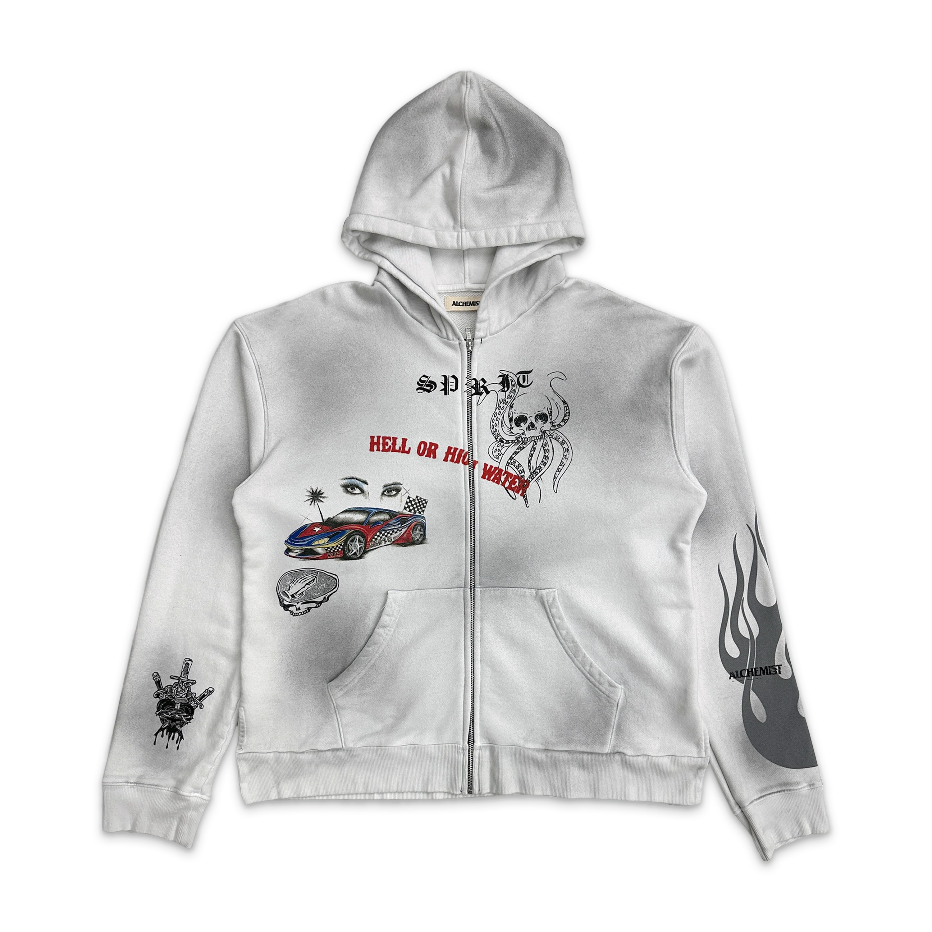 Multi Print Zip Hoodie "Dirty White Opal"