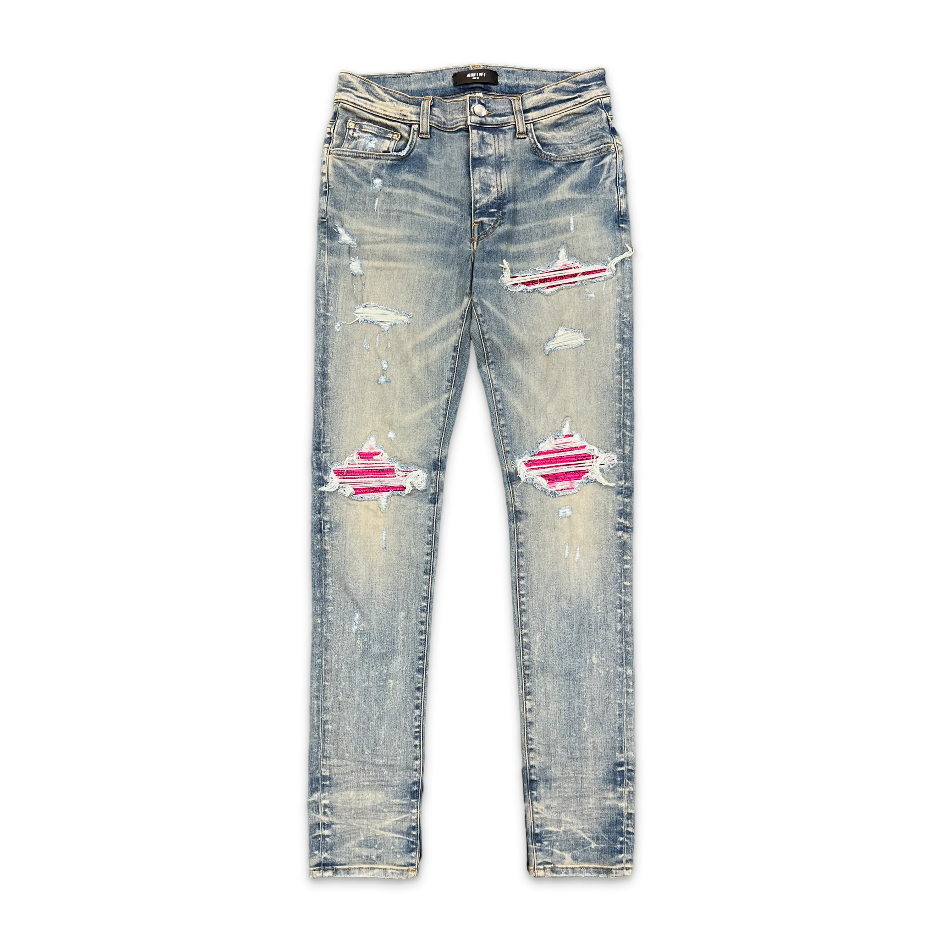MX1 Cracked Pink Leather Jeans “Clay Indigo"