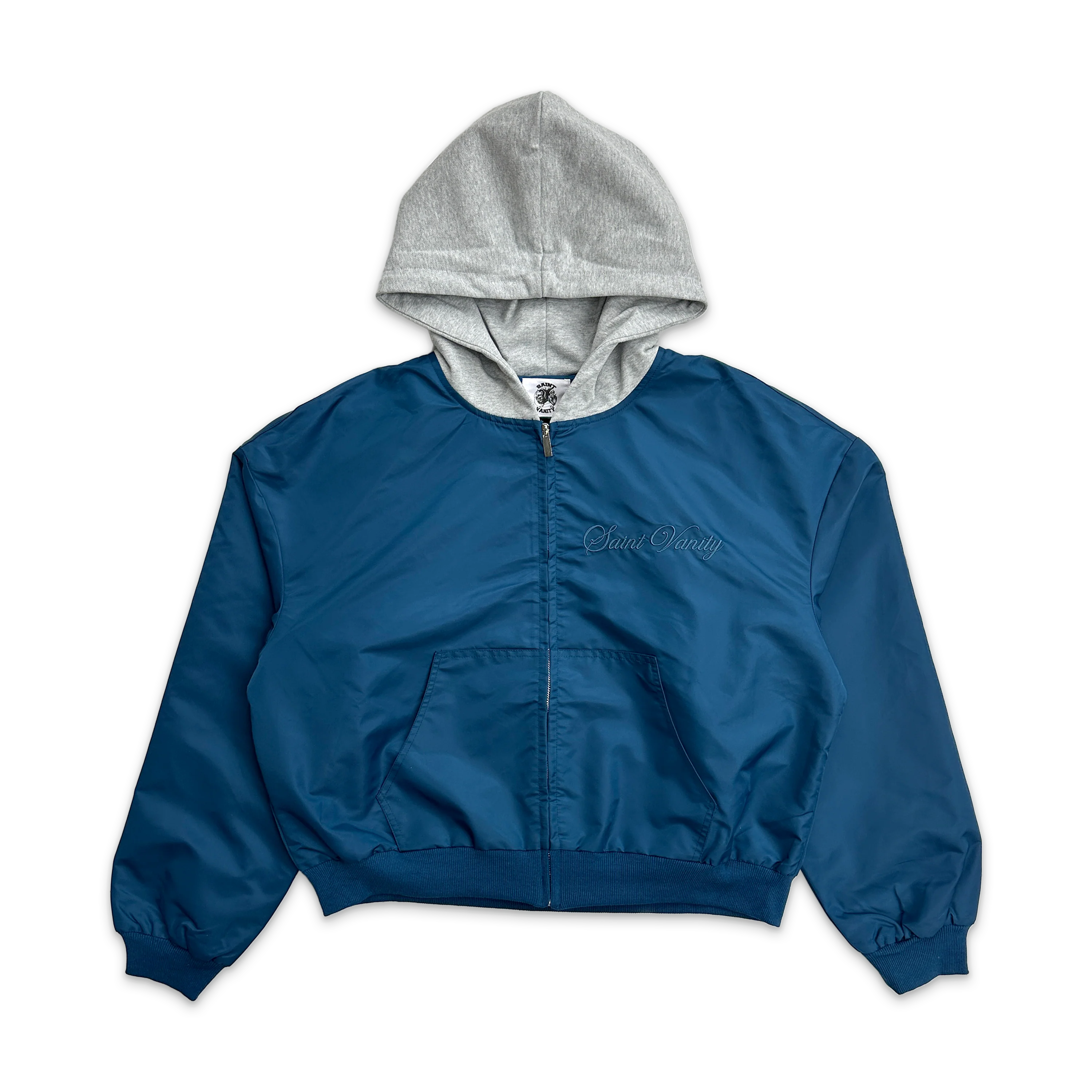 Nylon Hooded Bomber Jacket "Teal"