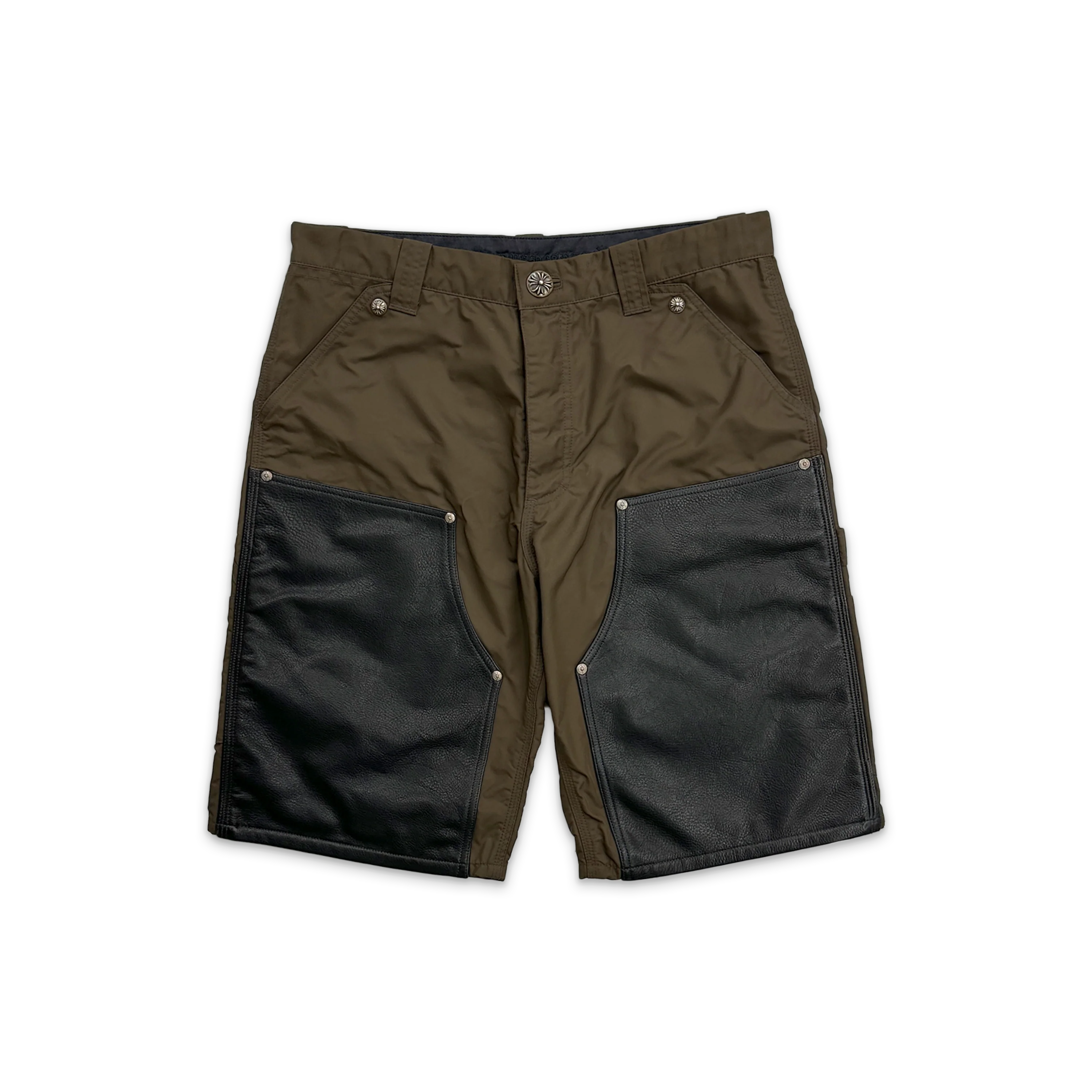 Nylon Leather Knee Carpenter Shorts W/ Cross "Brown"