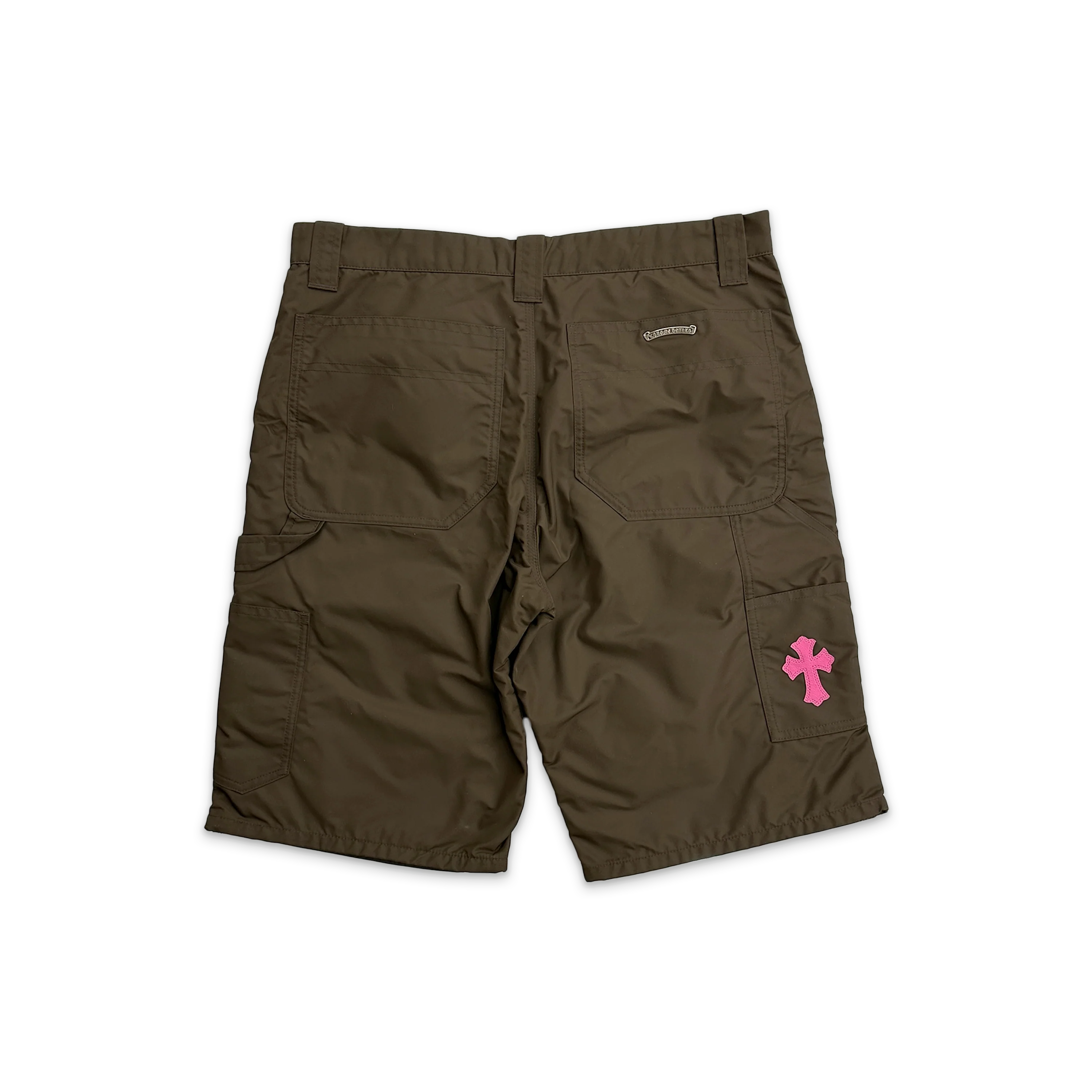 Nylon Leather Knee Carpenter Shorts W/ Cross "Brown" - Image 2