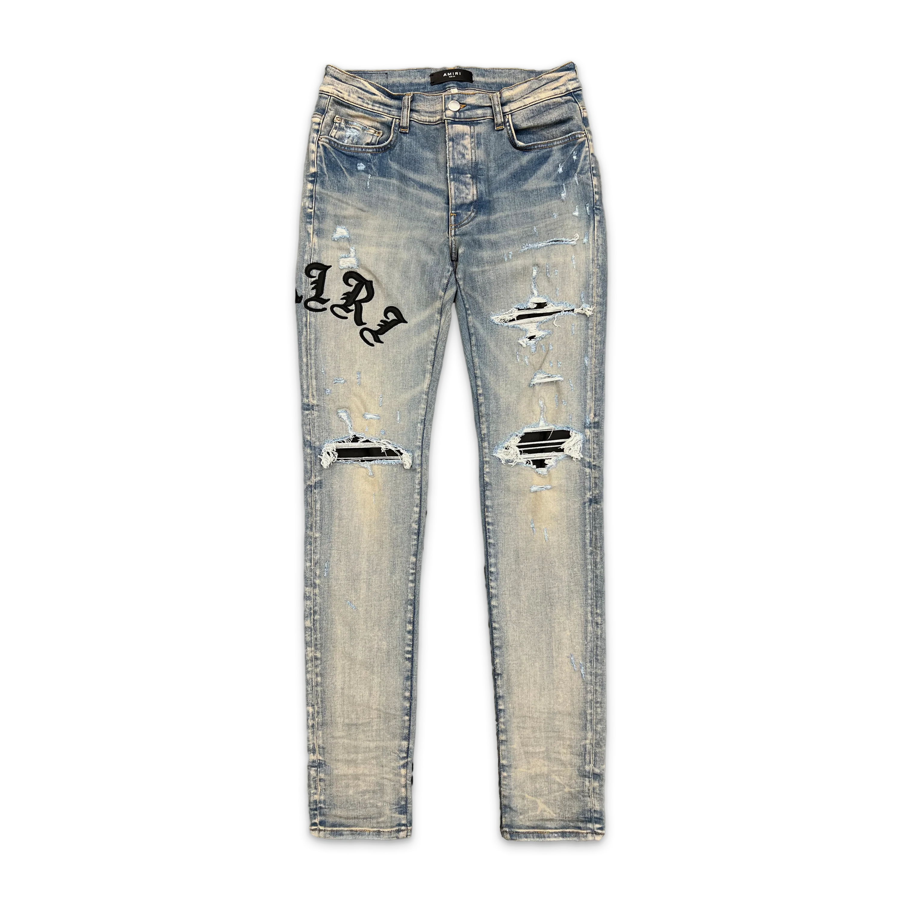 Old English Black Leather Jeans "Clay Indigo"
