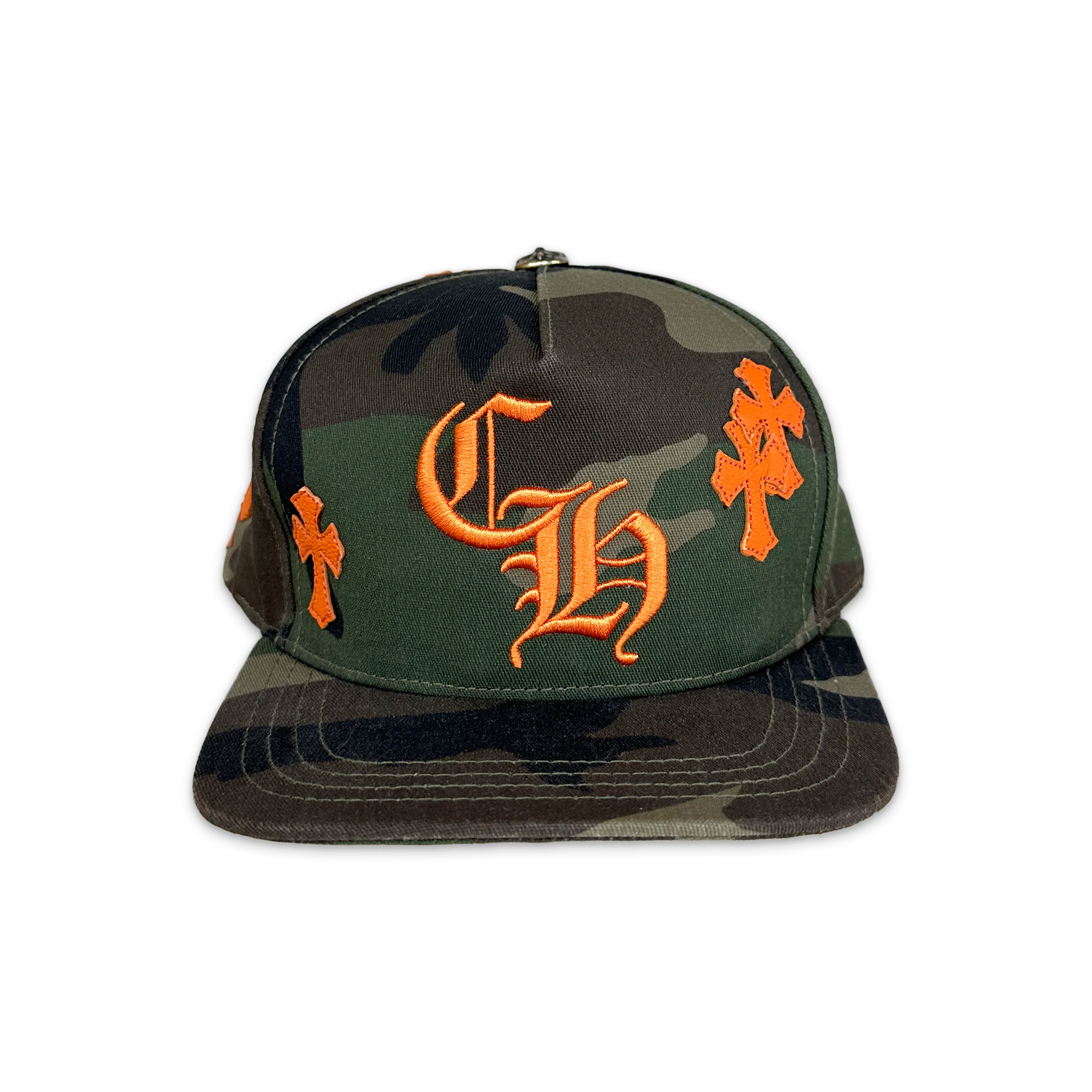 Orange Leather Crosses Snapback Hat "Camo"