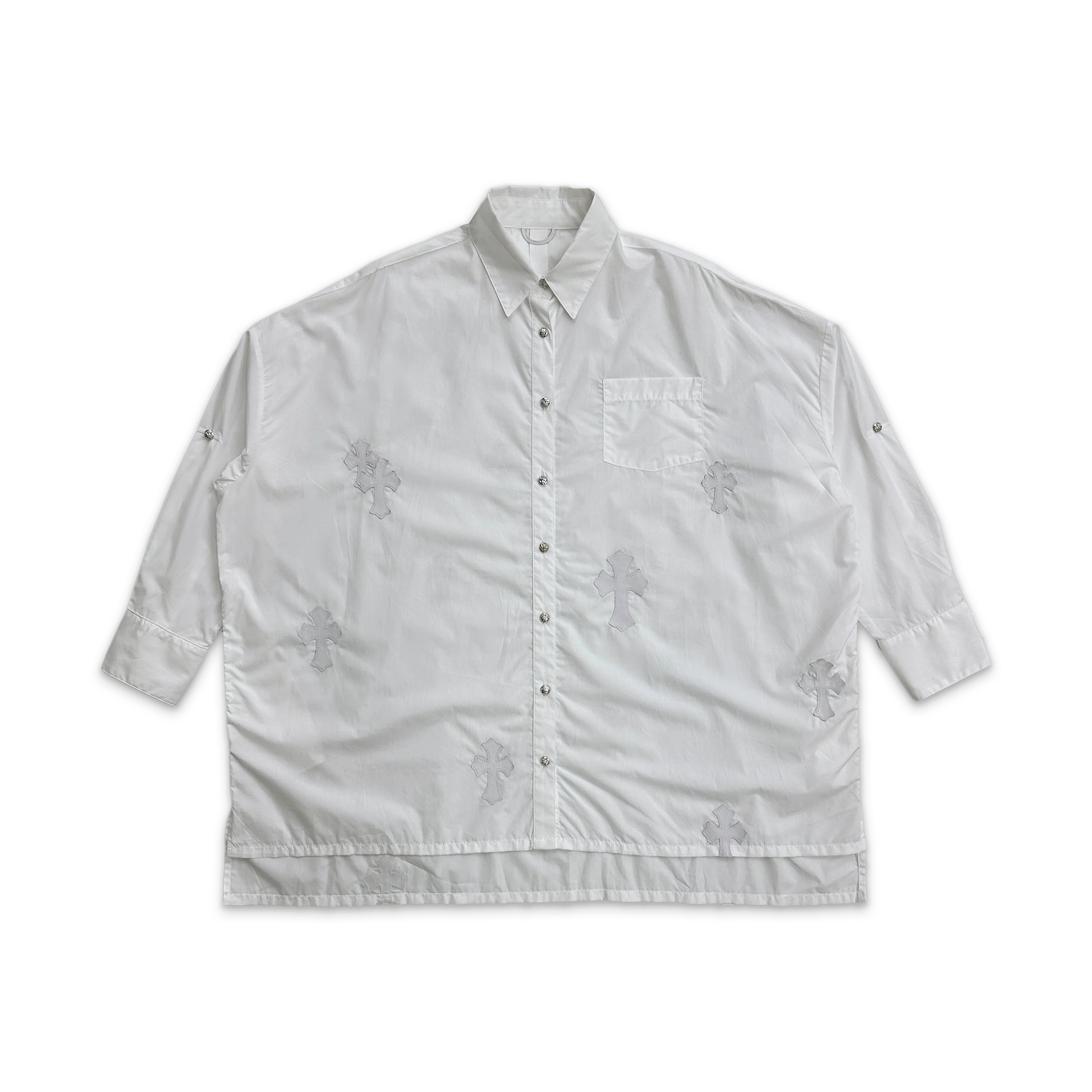 Oversized Patch Button Up Shirt "White"