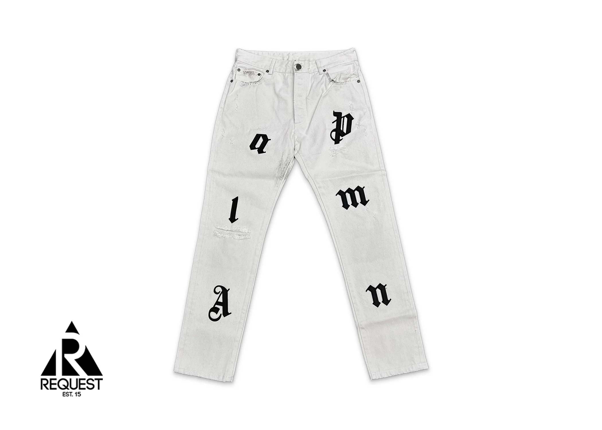 Palm Angels Logo Patch Distressed Denim "White/Black"