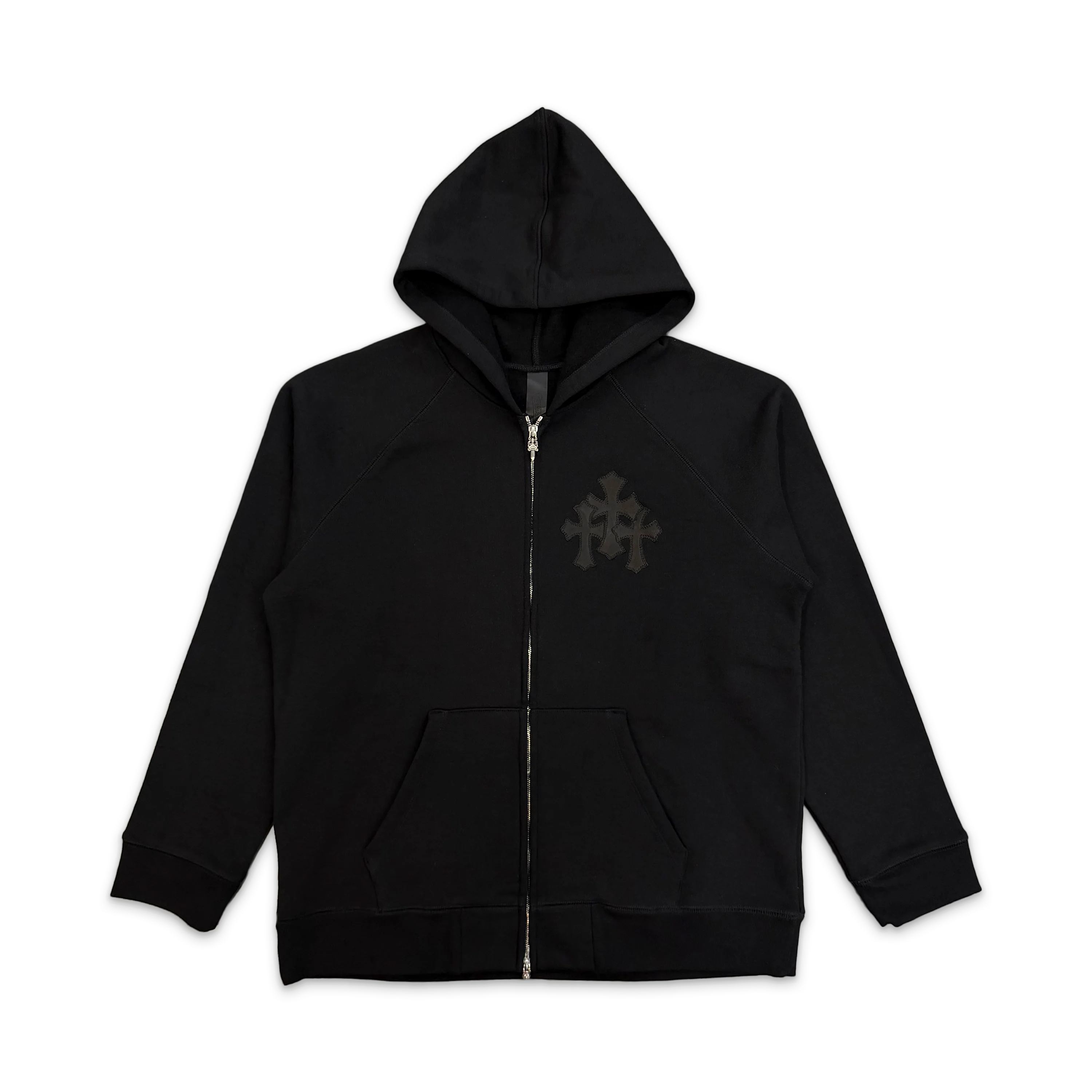 Paper Jam Cemetery Leather Triple Cross Zip Up Hoodie "Black"