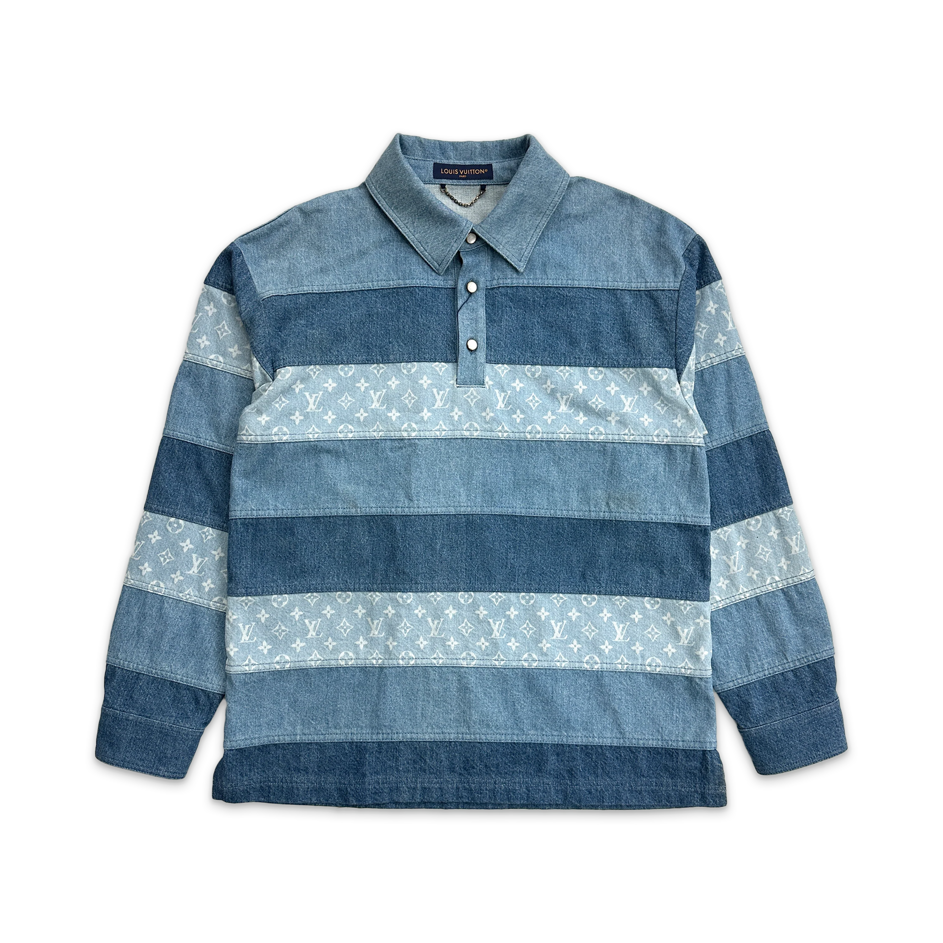 Patchwork Denim L/S Polo Shirt "Blue"