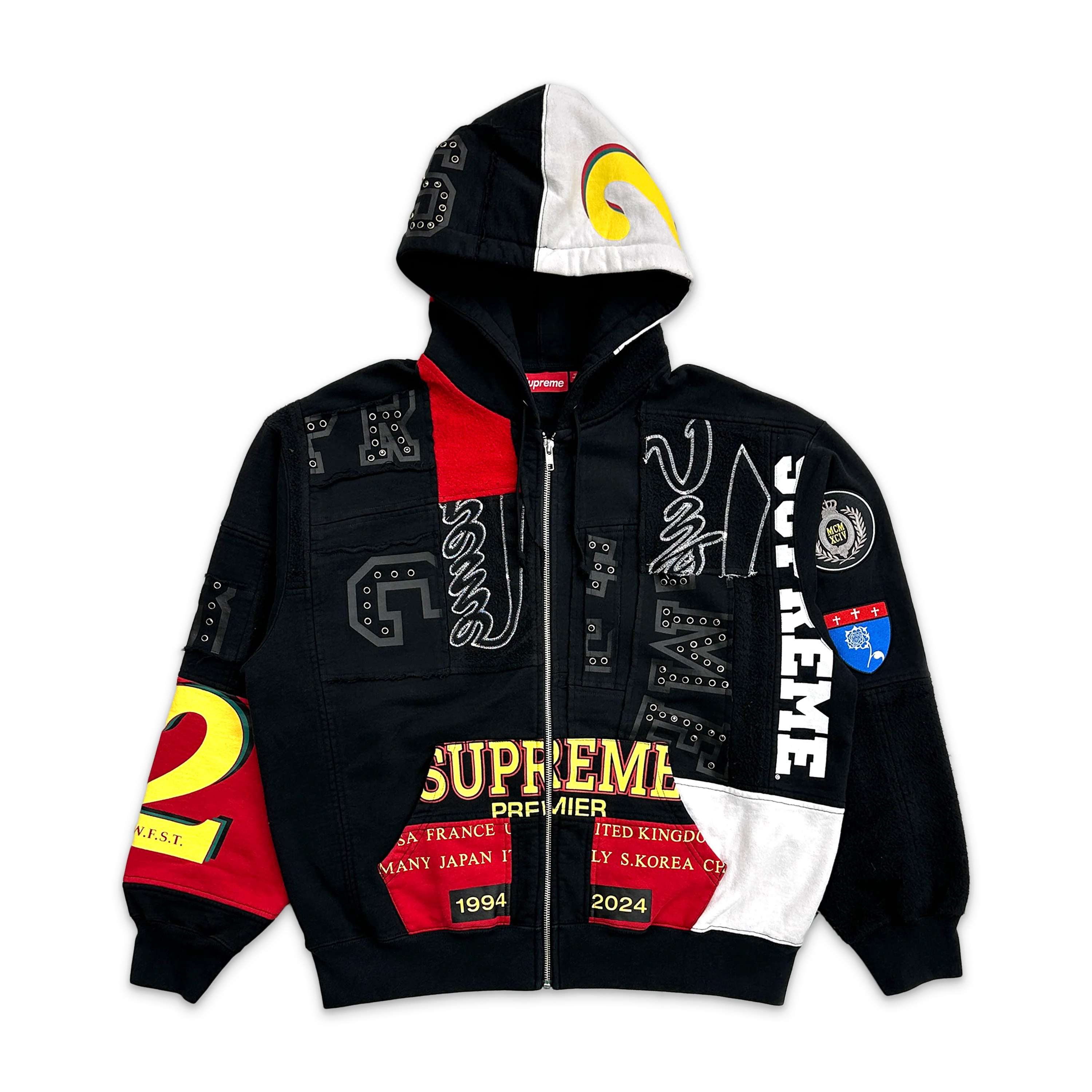 Patchwork Zip Up Hooded Sweatshirt (SS25) "Black"