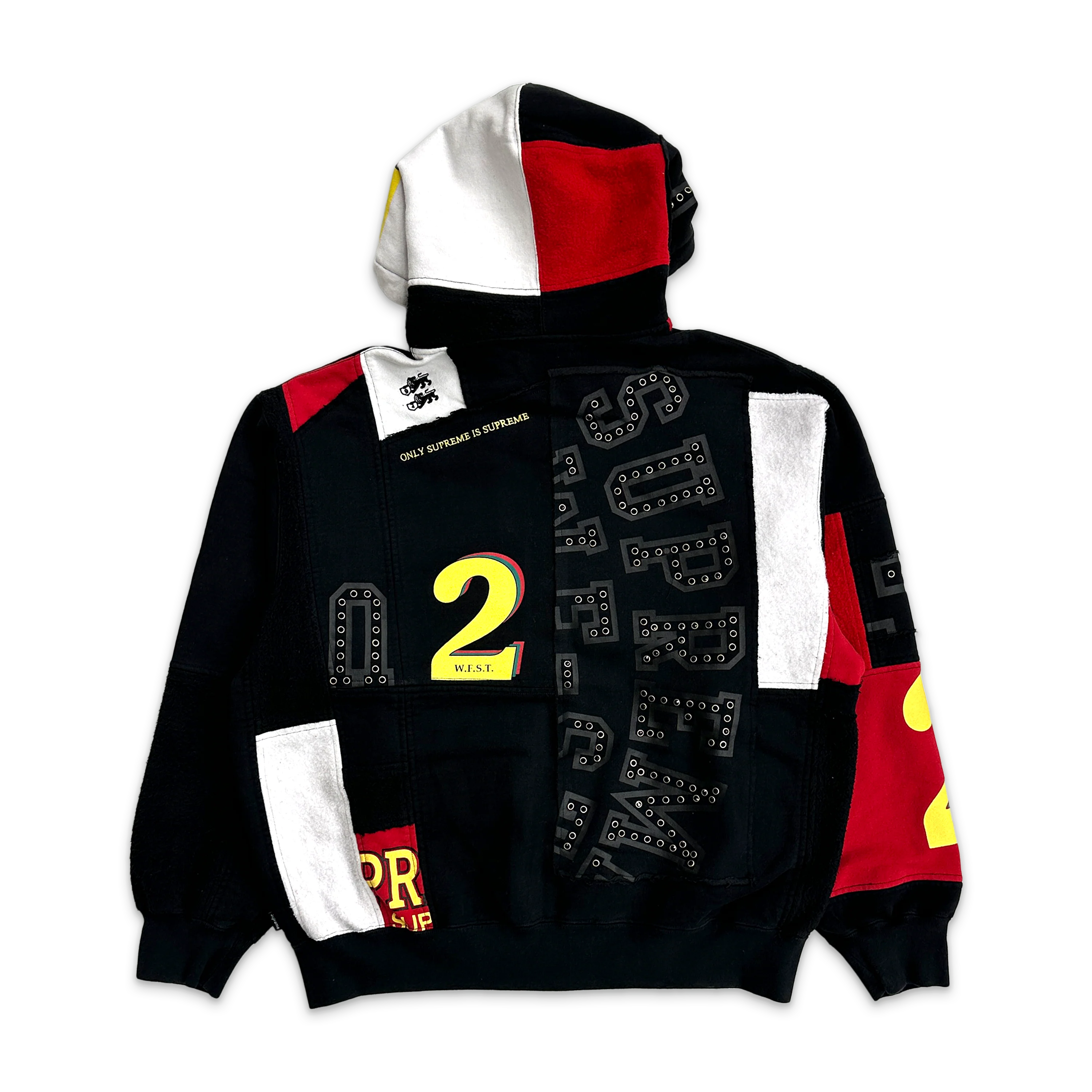 Patchwork Zip Up Hooded Sweatshirt (SS25) "Black" - Image 2
