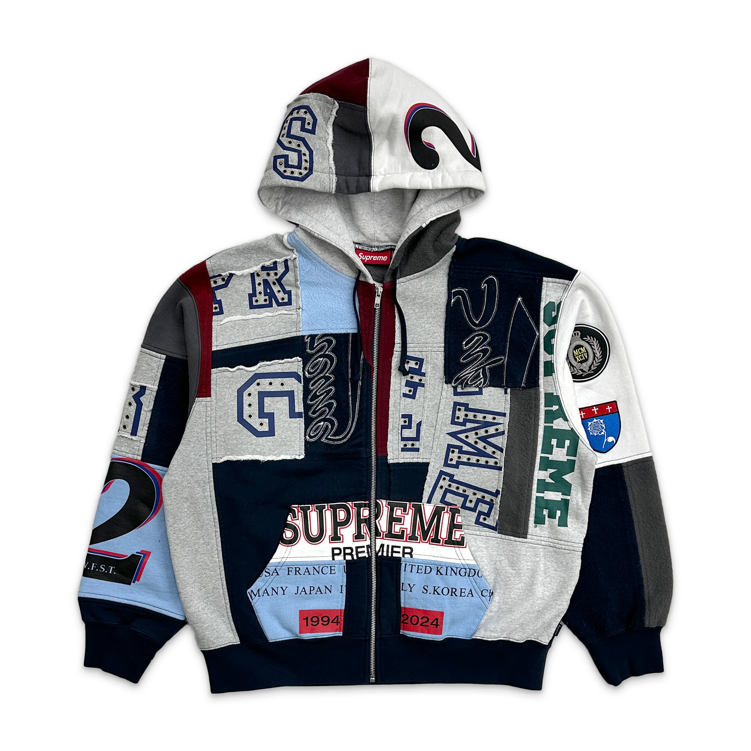 Patchwork Zip Up Hooded Sweatshirt (SS25) "Navy"
