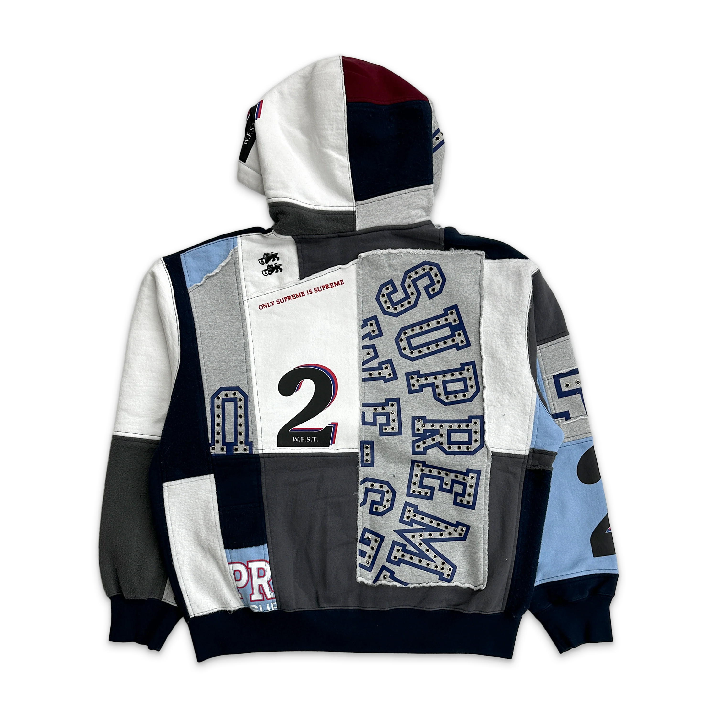 Patchwork Zip Up Hooded Sweatshirt (SS25) "Navy" - Image 2
