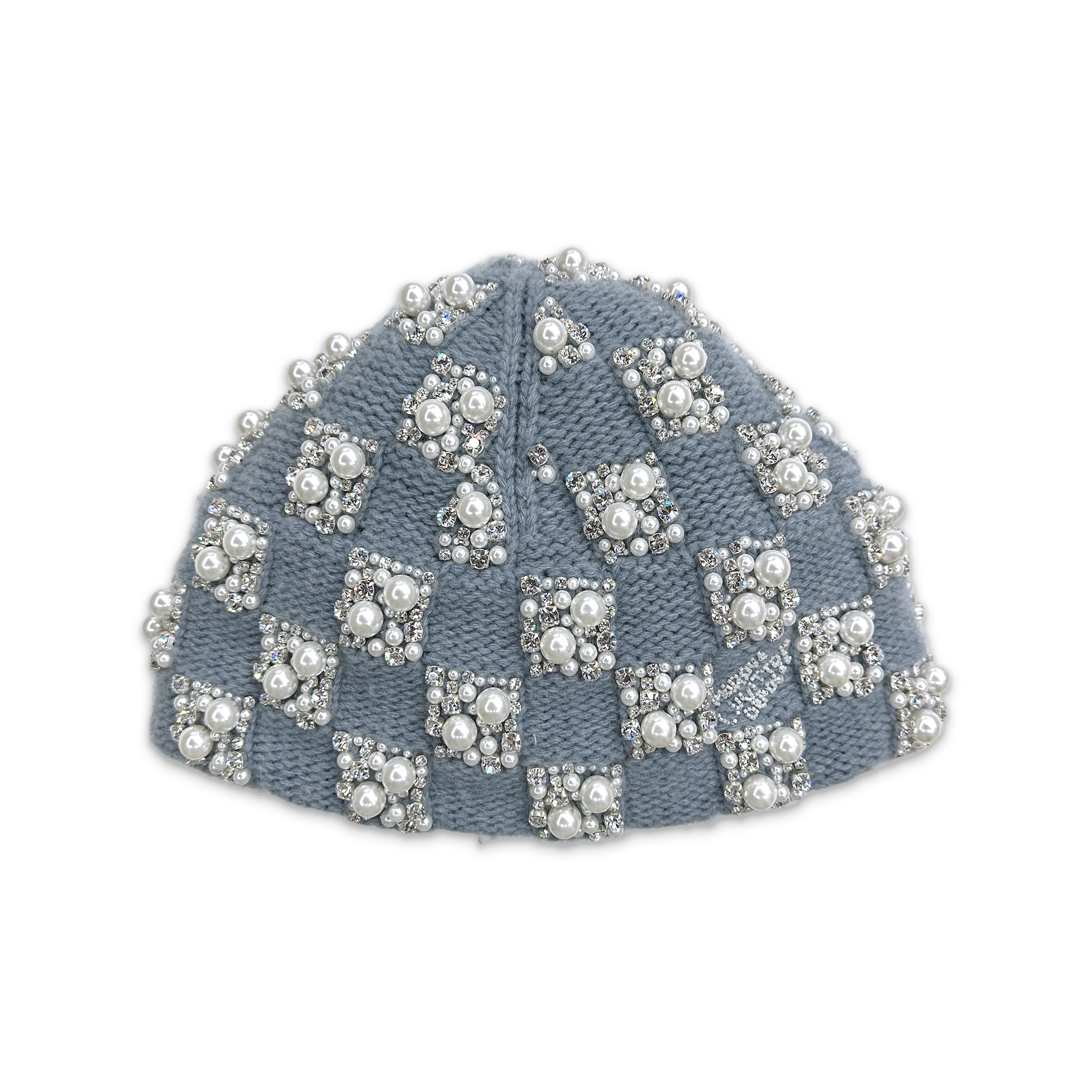 Pearl Embellished Knit Beanie "Blue" - Image 2