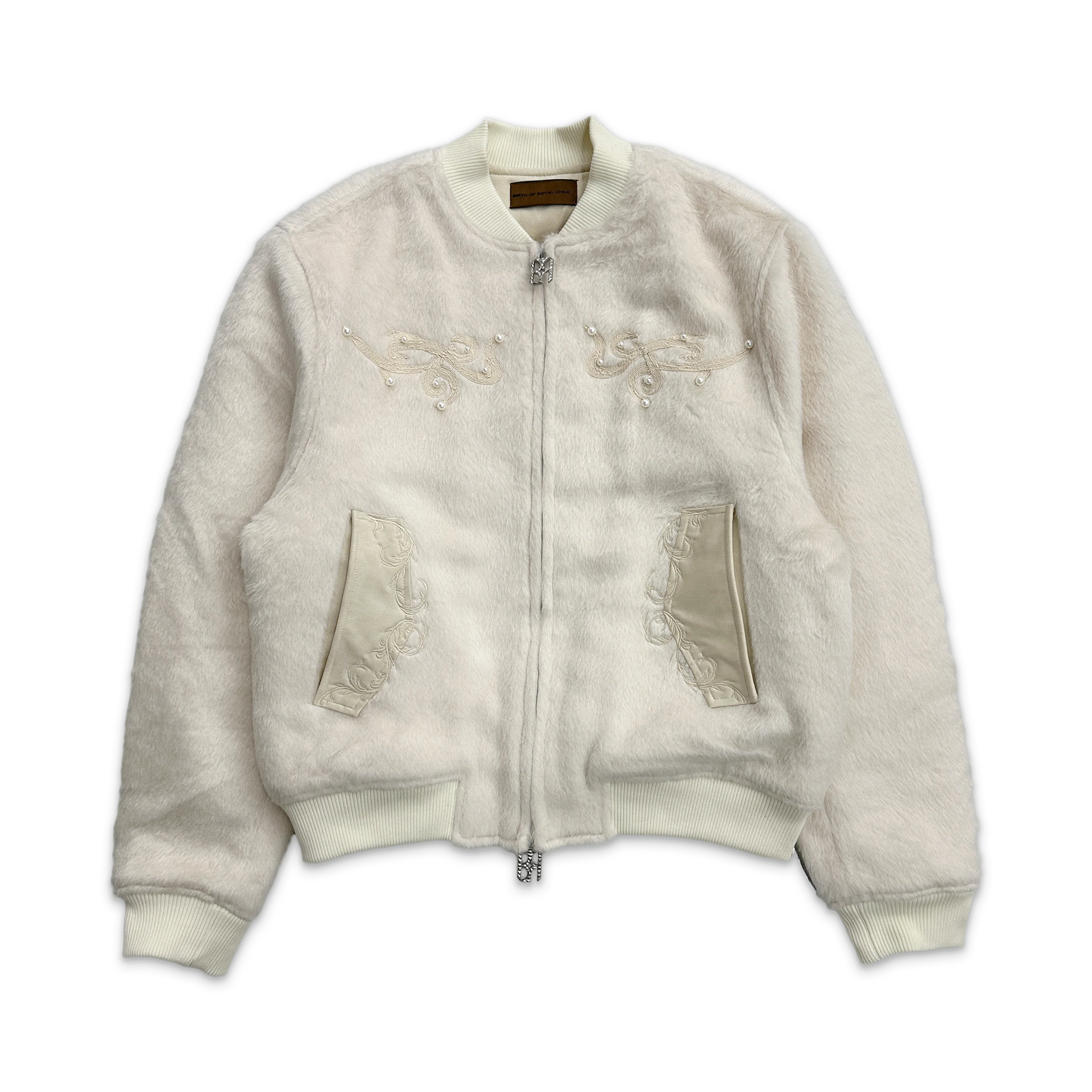 Pearl Embroidered Wool Jacket "White"