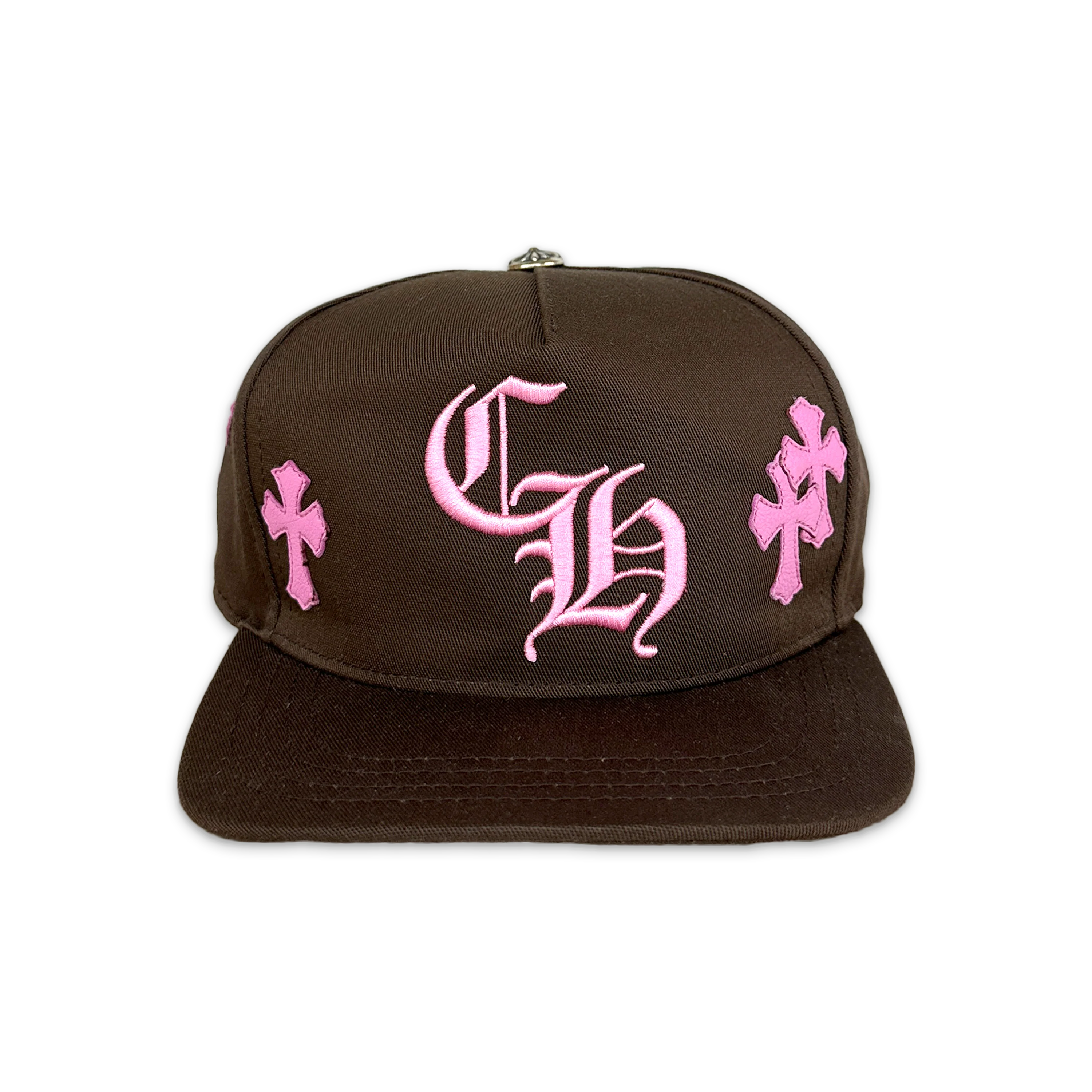 Pink Leather Crosses Snapback "Brown"