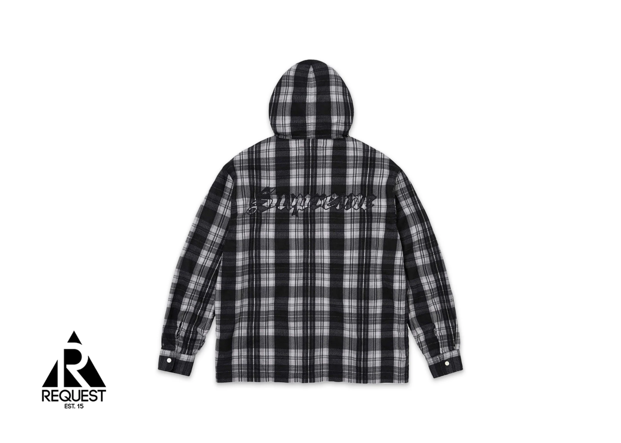 Printed Hooded Flannel Shirt "Black" - Image 2