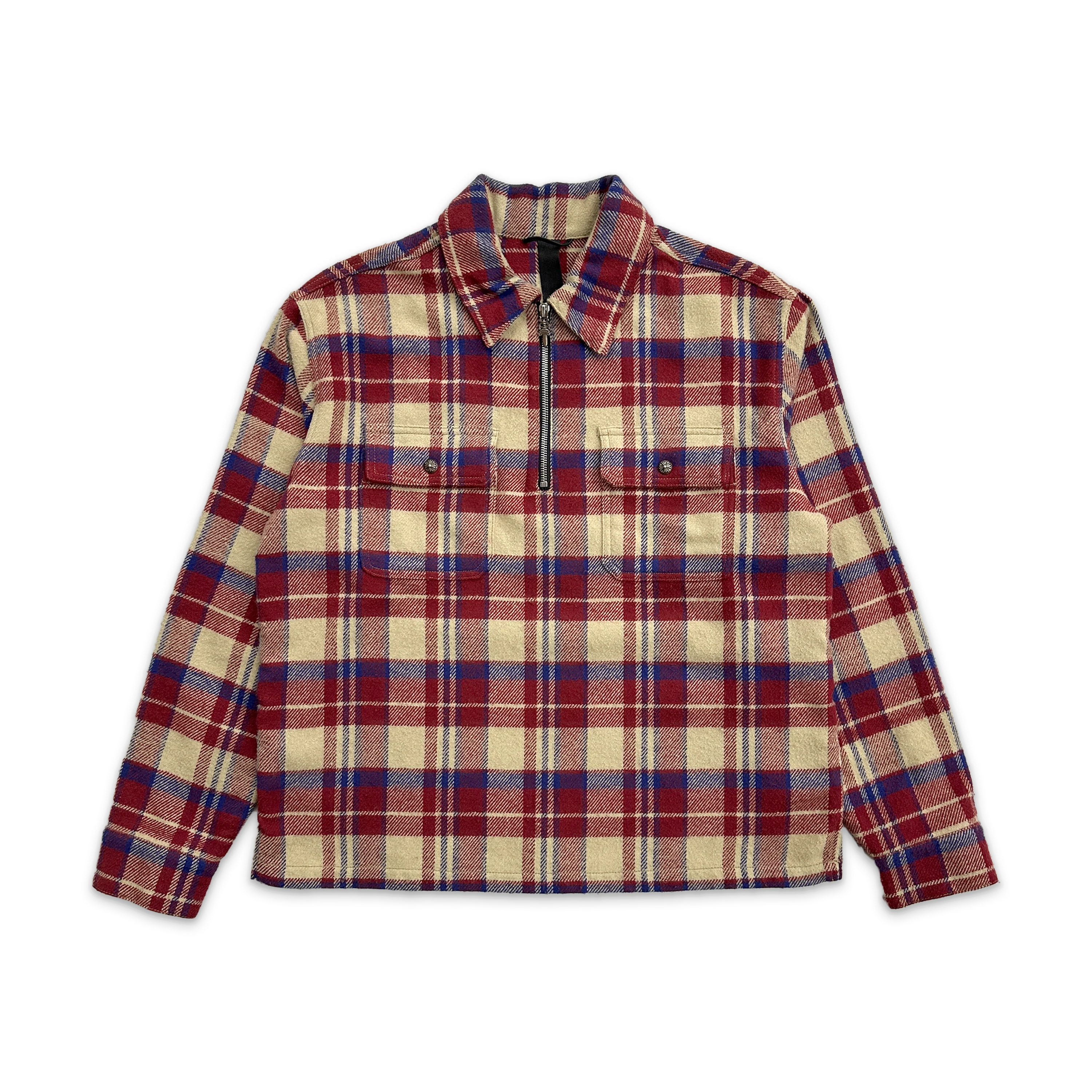 Quarter Zip Flannel Shirt "Red Cream"