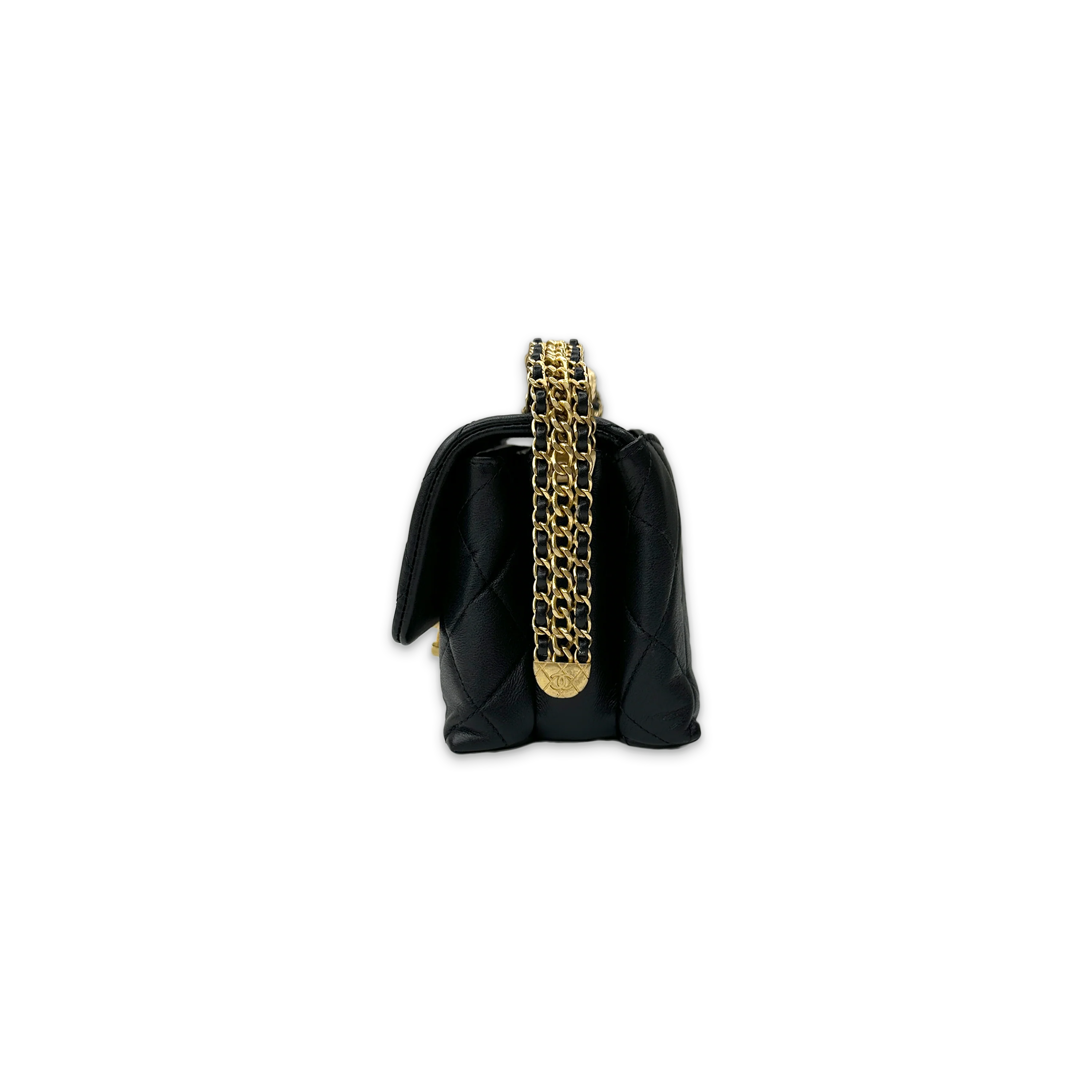 Quilted Leather Matelasse Belt Chain Purse "Black" - Image 4
