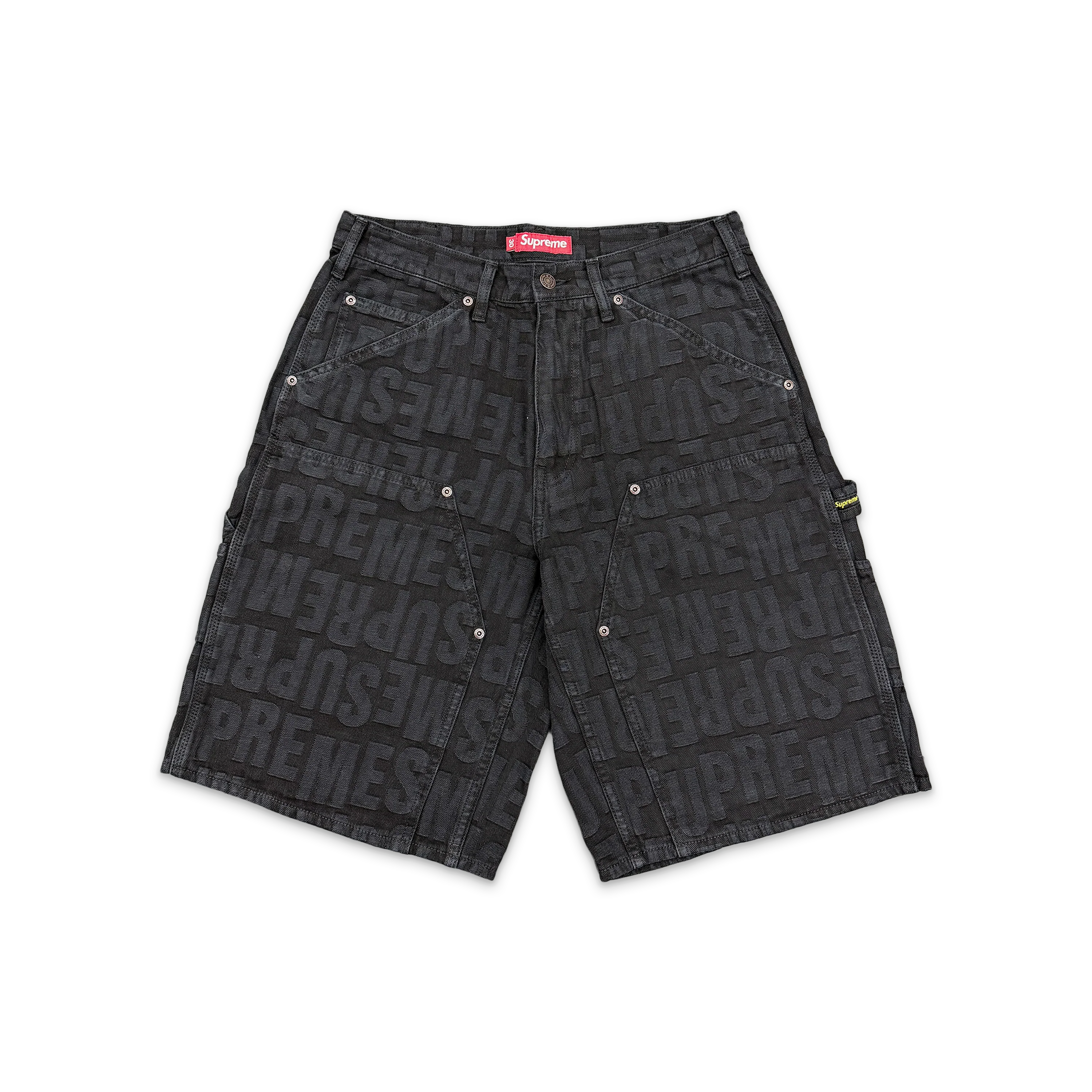 Repeat Jacquard Double Knee Denim Short "Black"