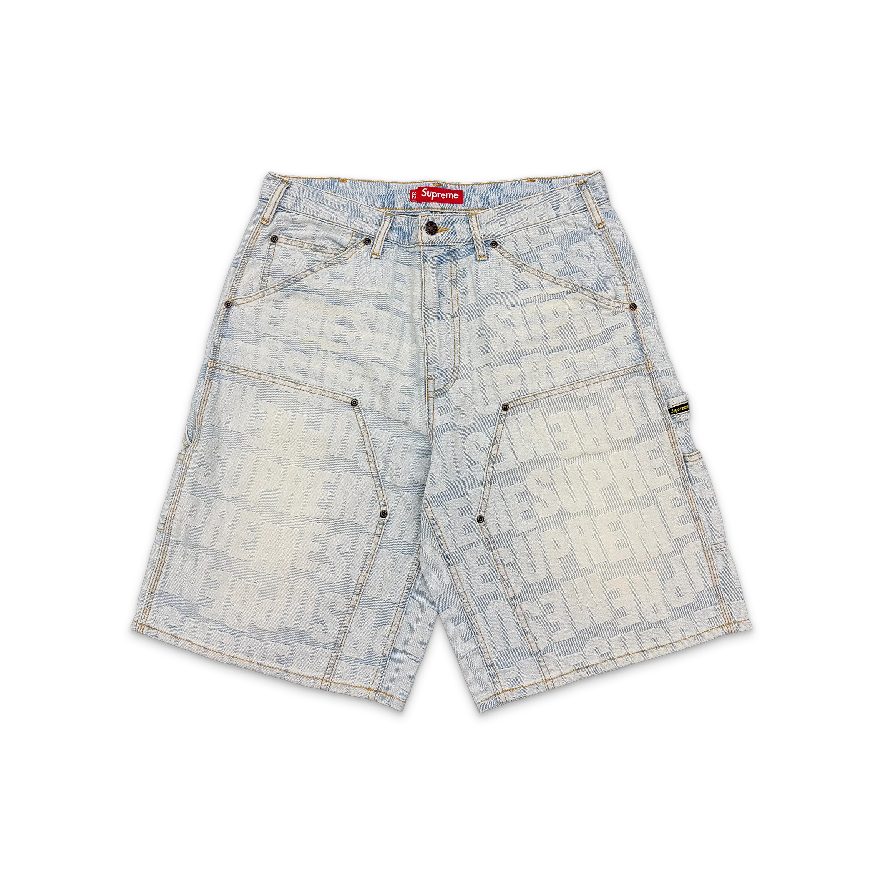 Repeat Jacquard Double Knee Denim Short "Light Washed Indigo"