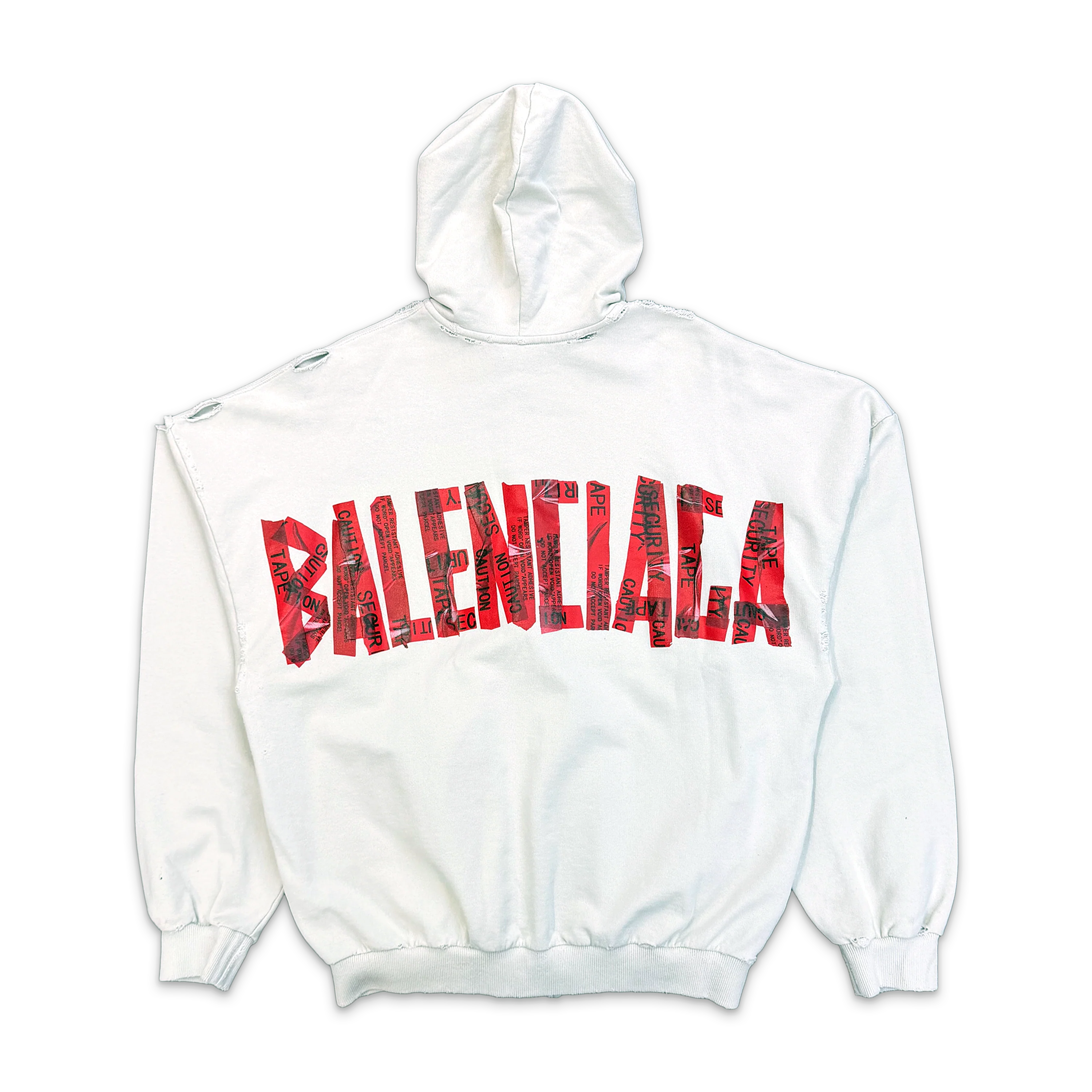 Security Tape Logo Large Zip-Up Hoodie "Dirty White Red" - Image 2