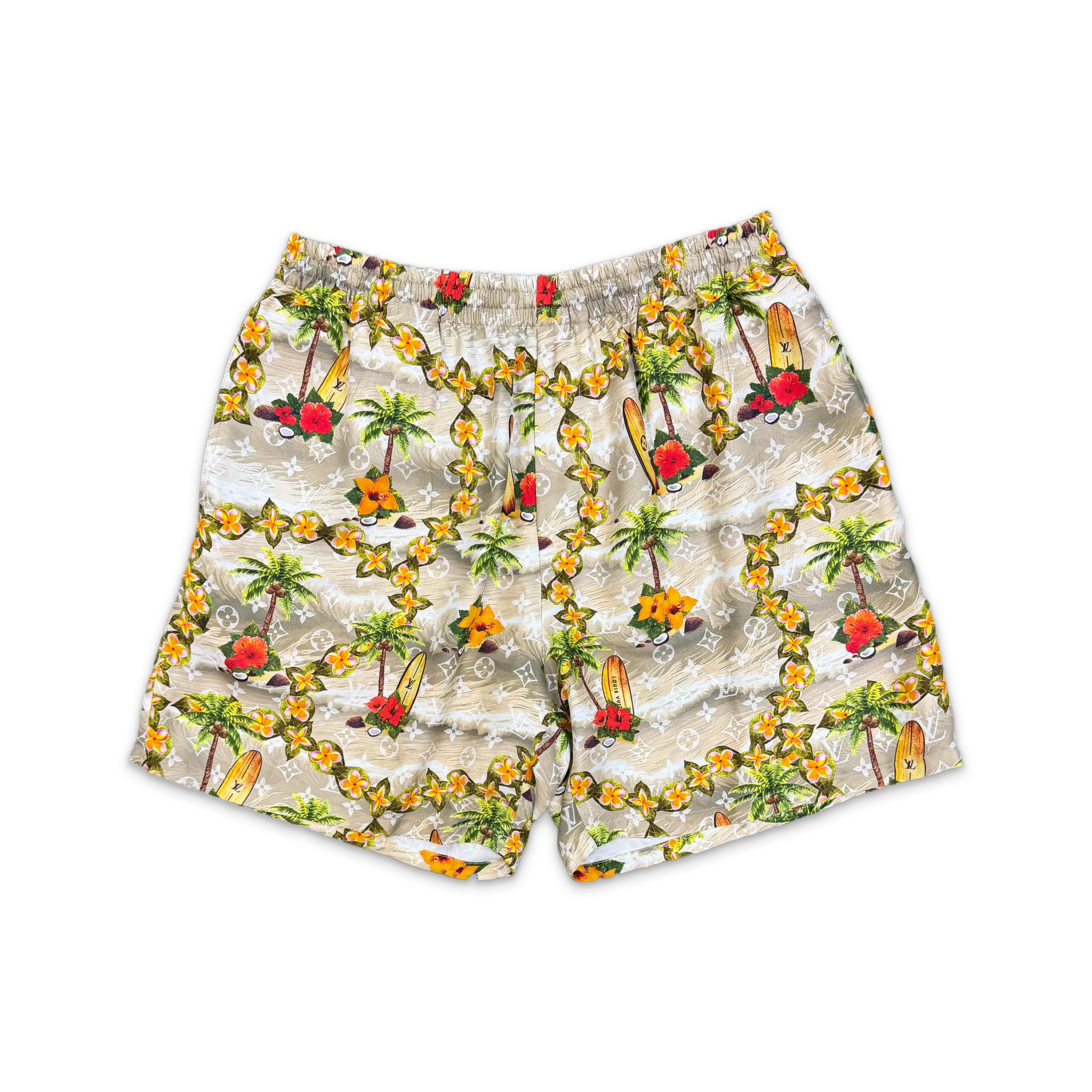 Silk Beach Monogram Shorts "Beige Green"