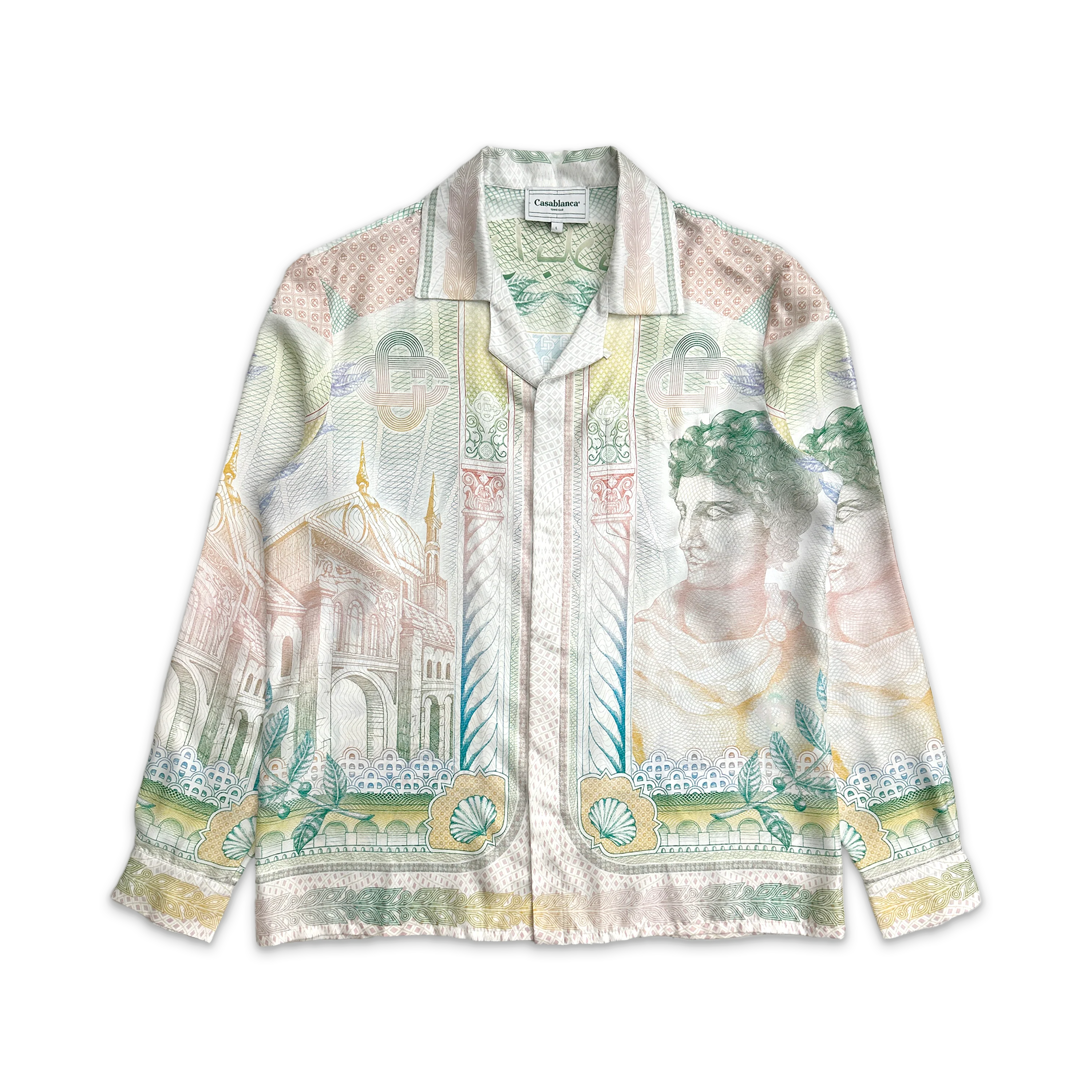 Silk Twill Cuban Collar L/S Button Up Shirt "La Monnaie"