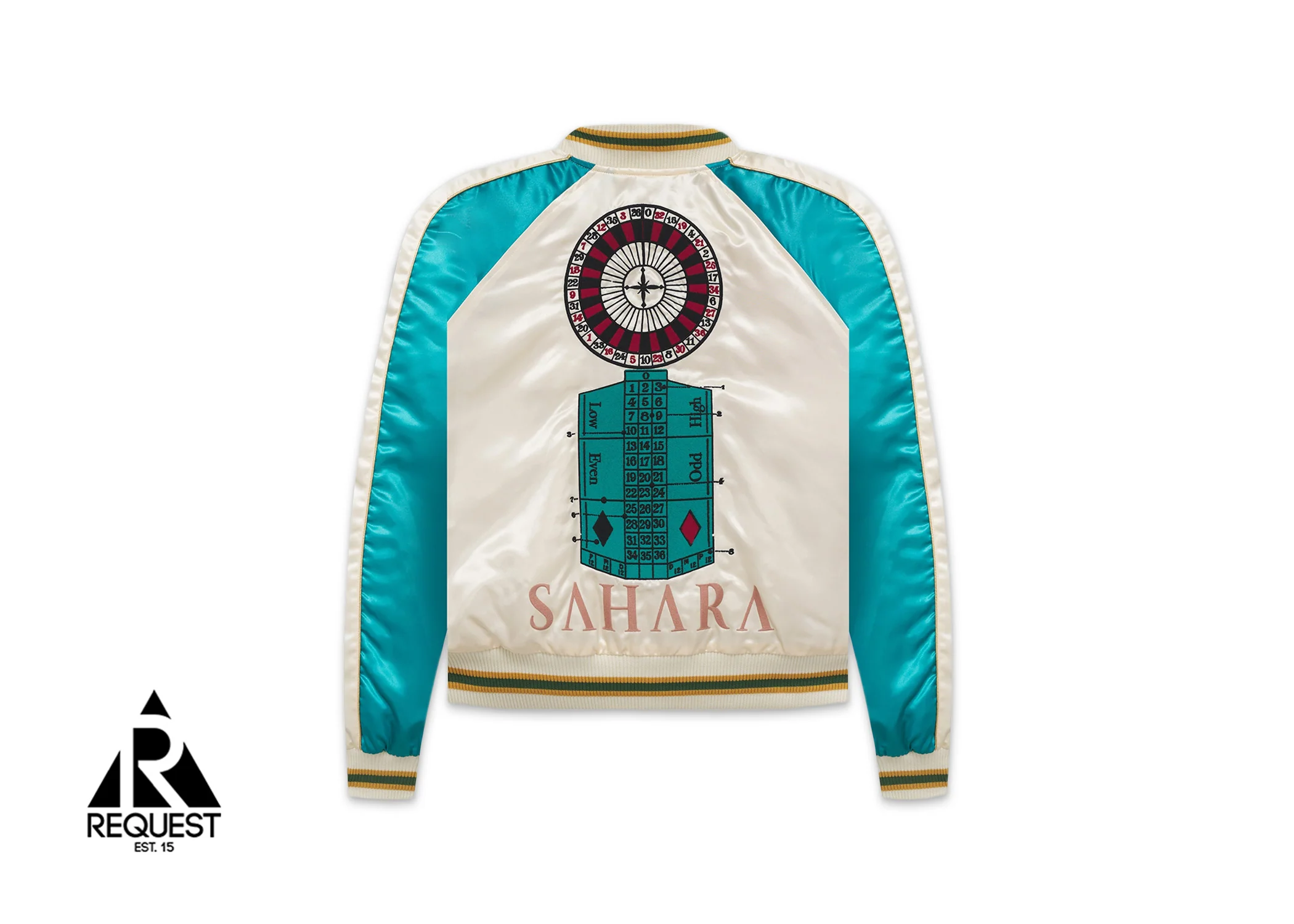 Smoking Satin Bomber Jacket "Off-White/Turquoise" - Image 2