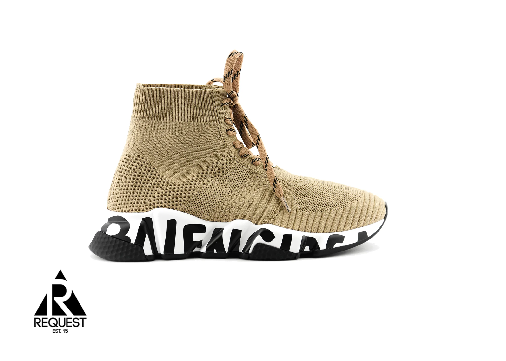 Speed Trainer “Beige Ribbed Knit Graffiti Sole Laced Up”