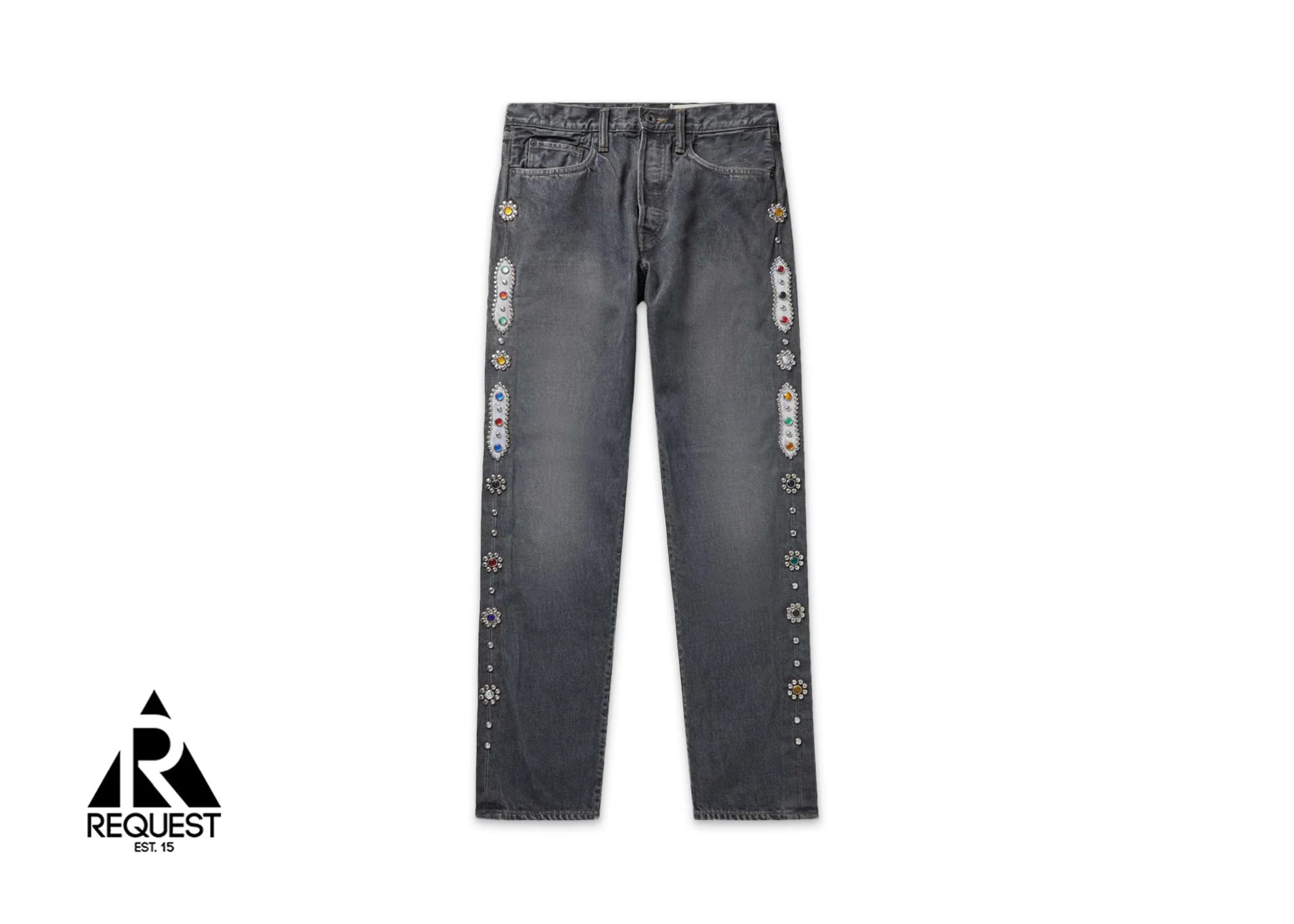 Straight-Leg Embellished Studded Jeans "Charcoal"