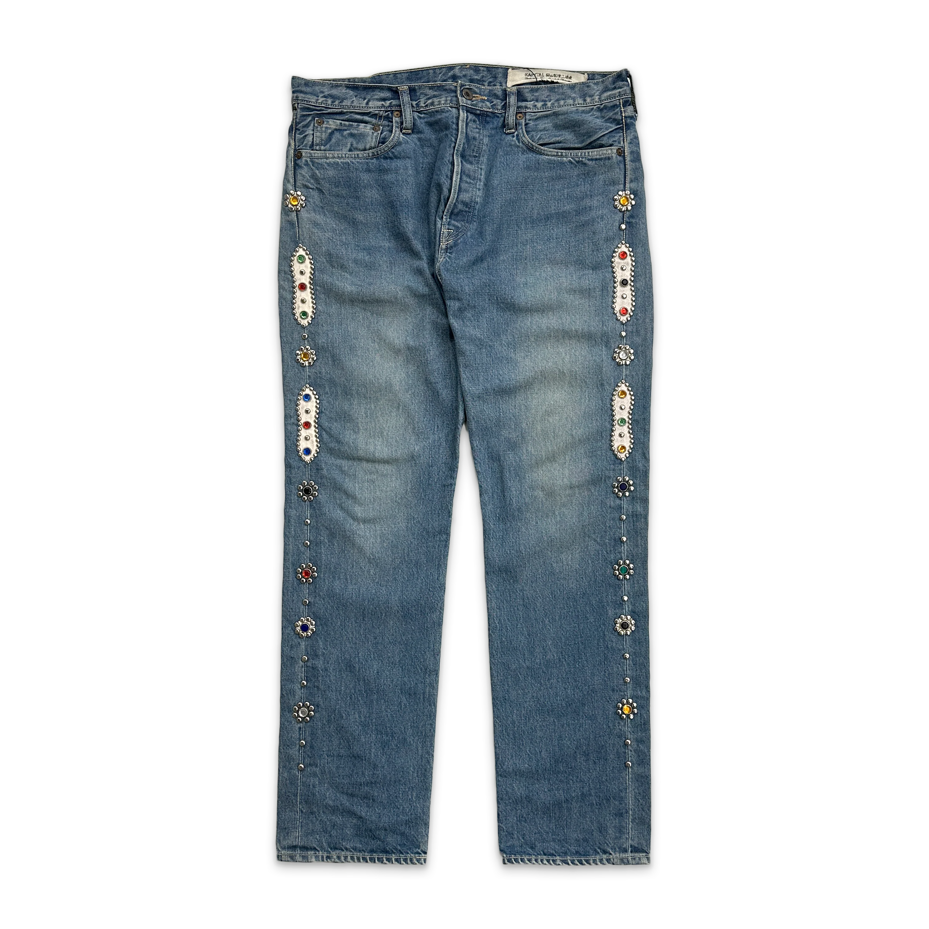 Straight-Leg Embellished Studded Jeans "Light Wash"