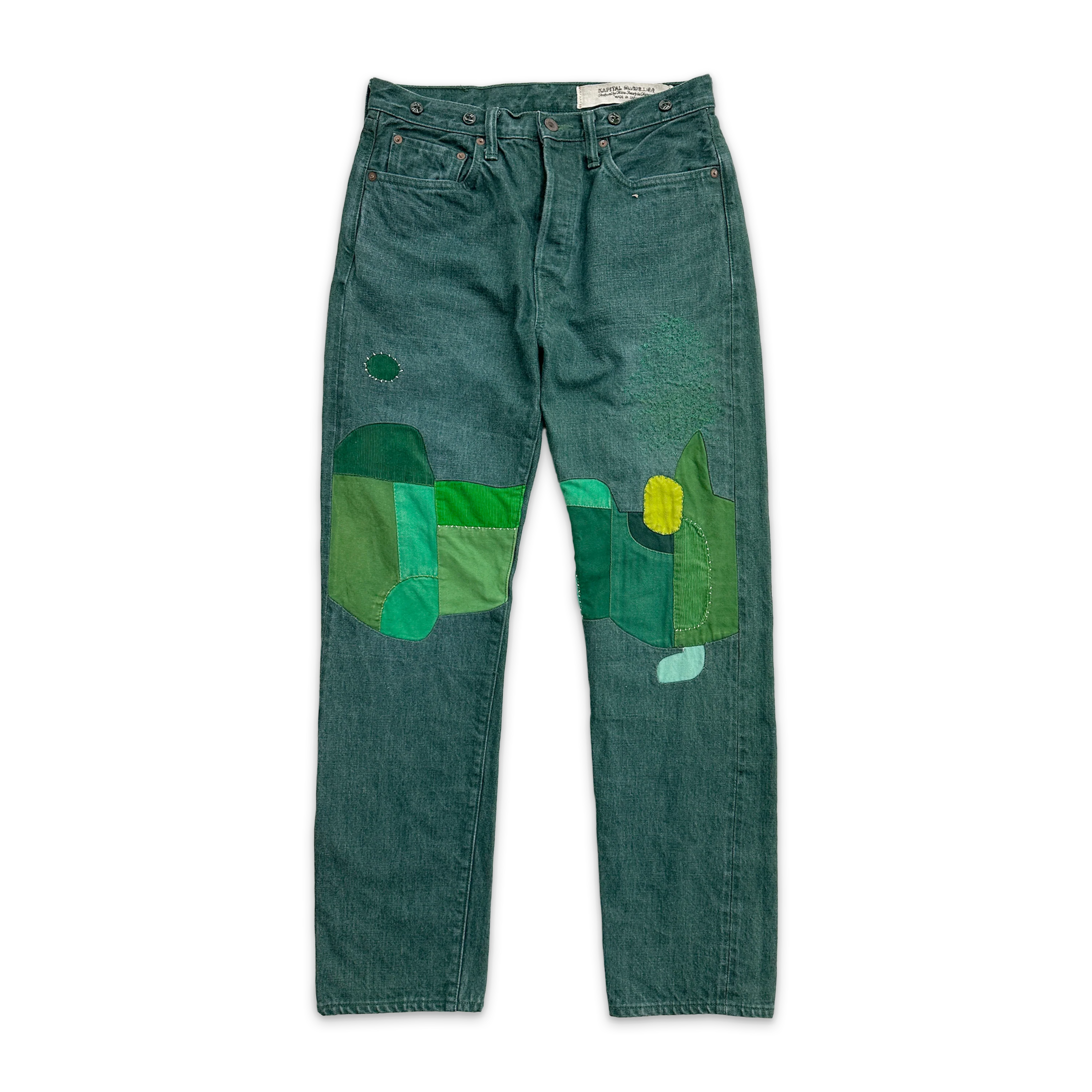 Straight-Leg Patchwork Distressed Jeans "Green"