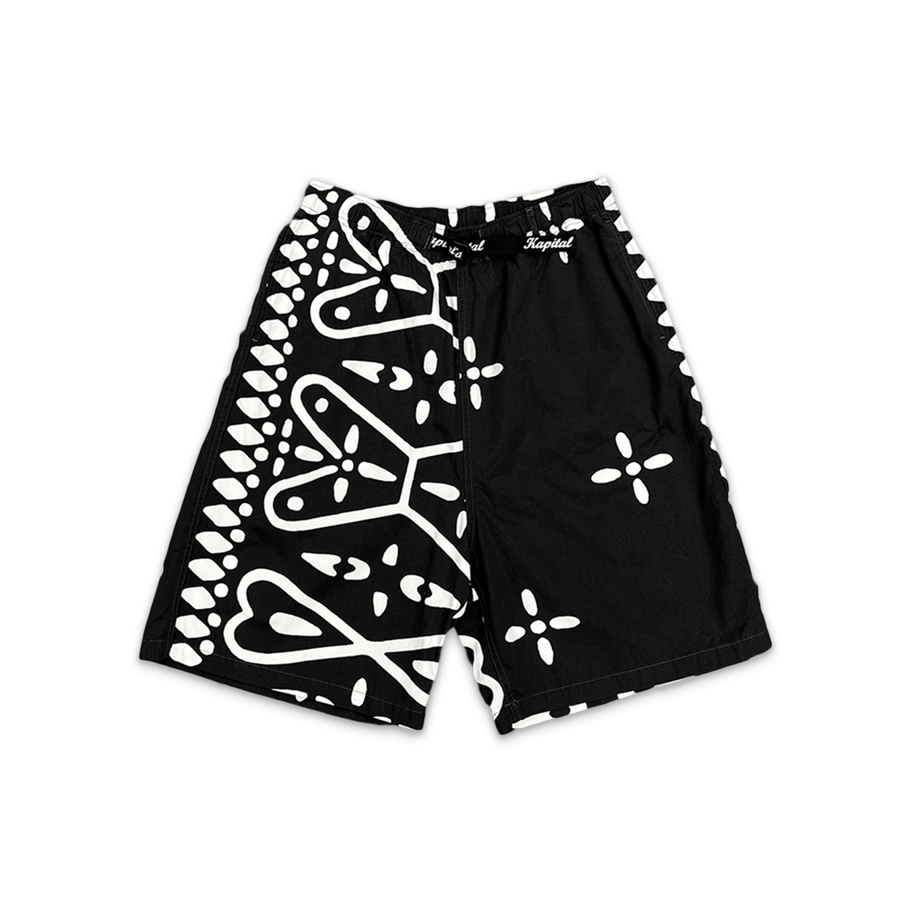 Straight-Leg Printed Combed Cotton-Twill Shorts "Black/White"