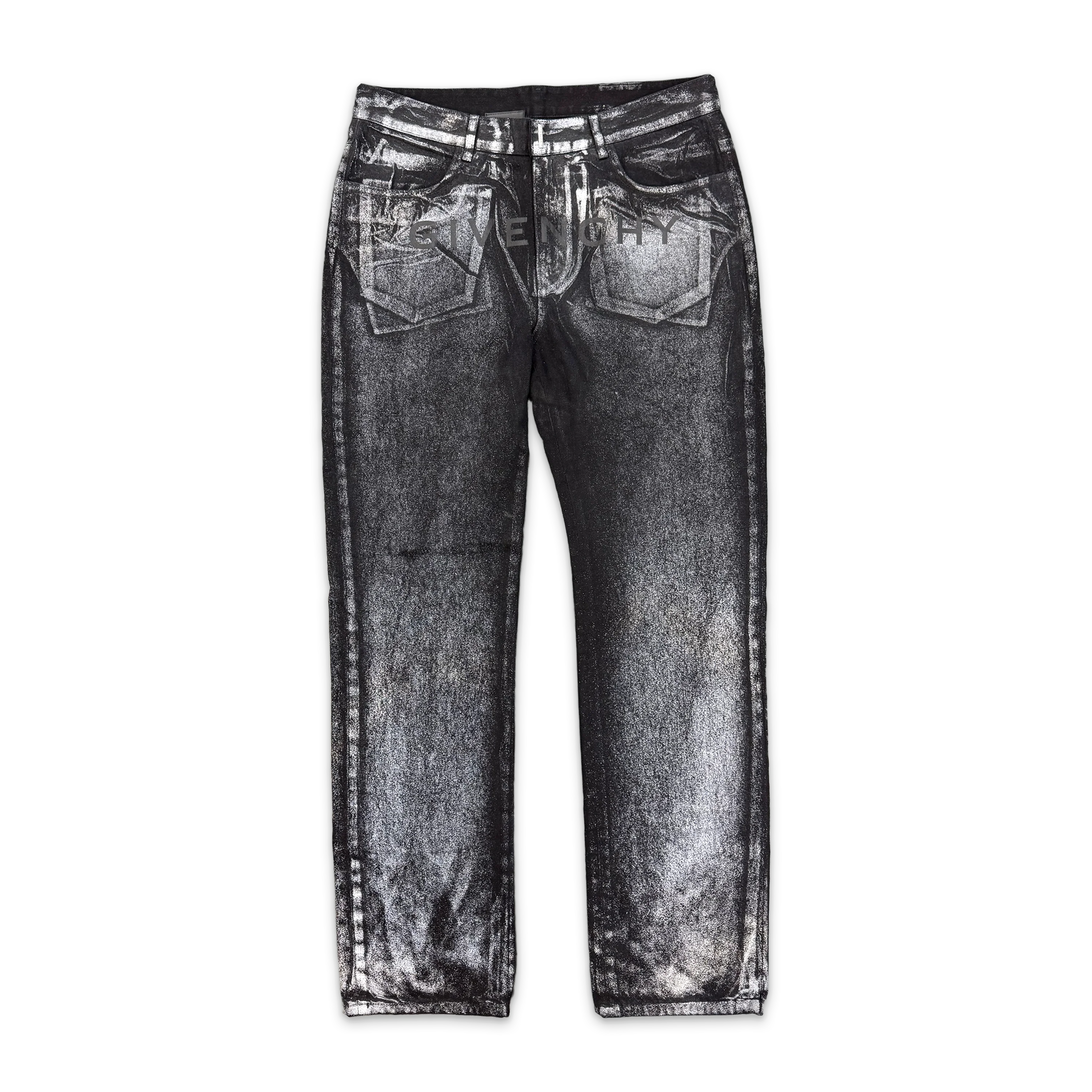 Straight Reflective Painted Pattern Jeans "Black"
