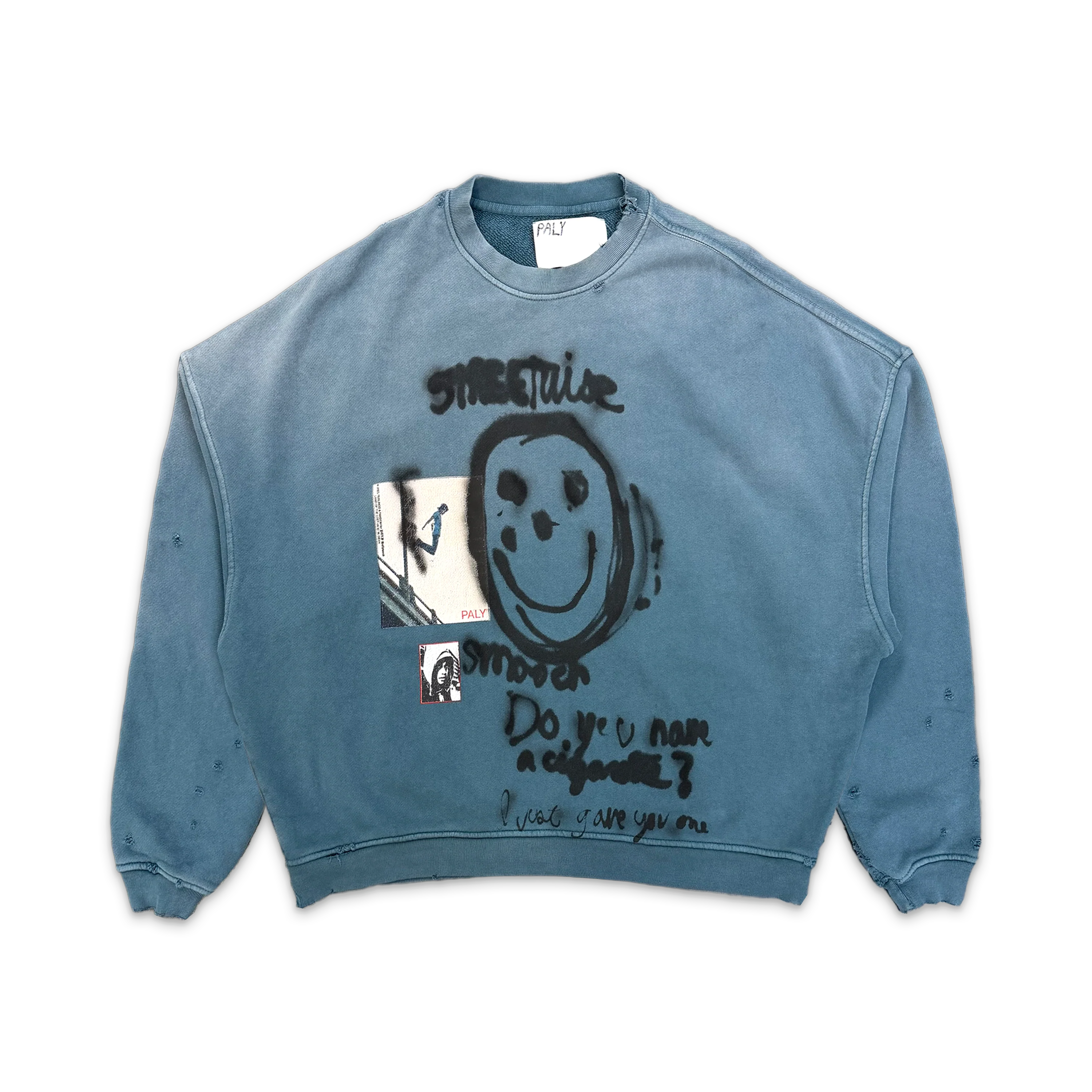 Streetwise Airbrush Crewneck Sweater "Faded Teal"