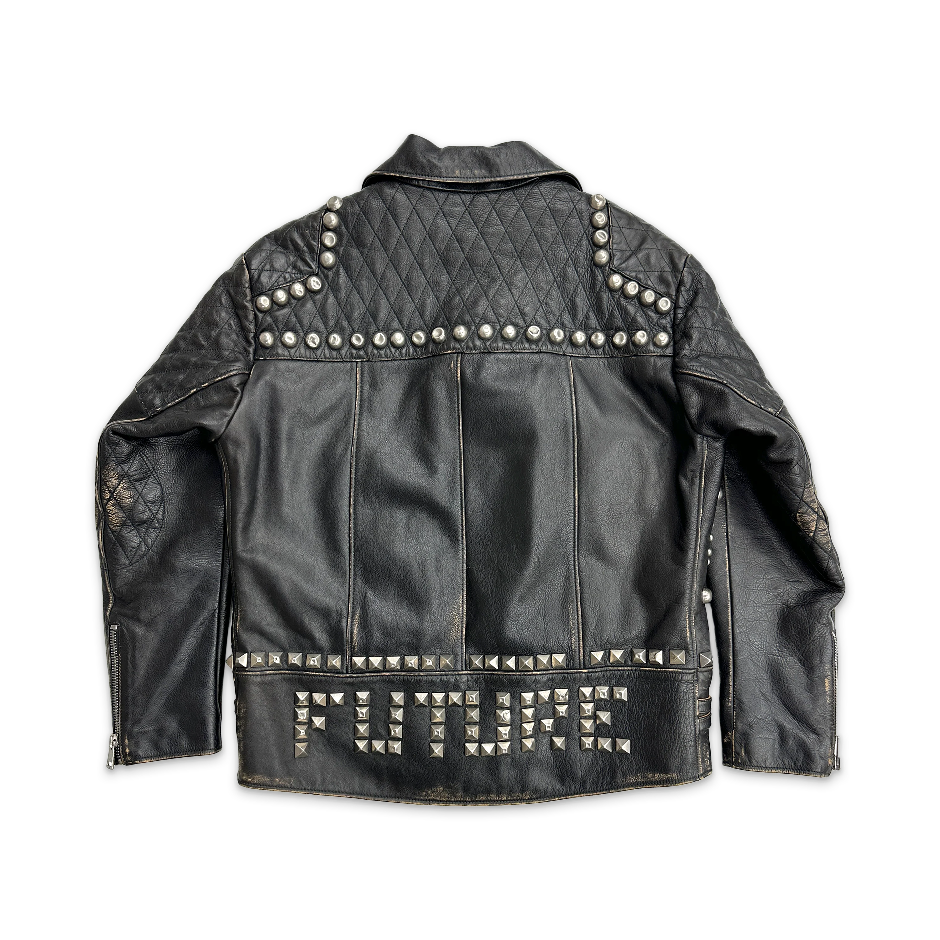 Studded Leather Biker Jacket "Black" - Image 2