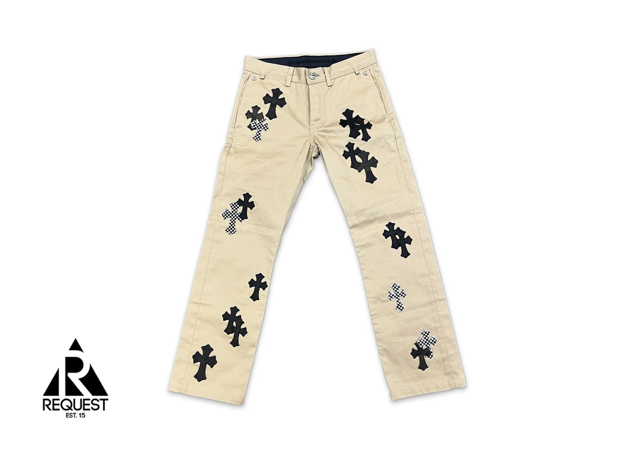 Tan Chino Pants "Black & Checkered Crosses"