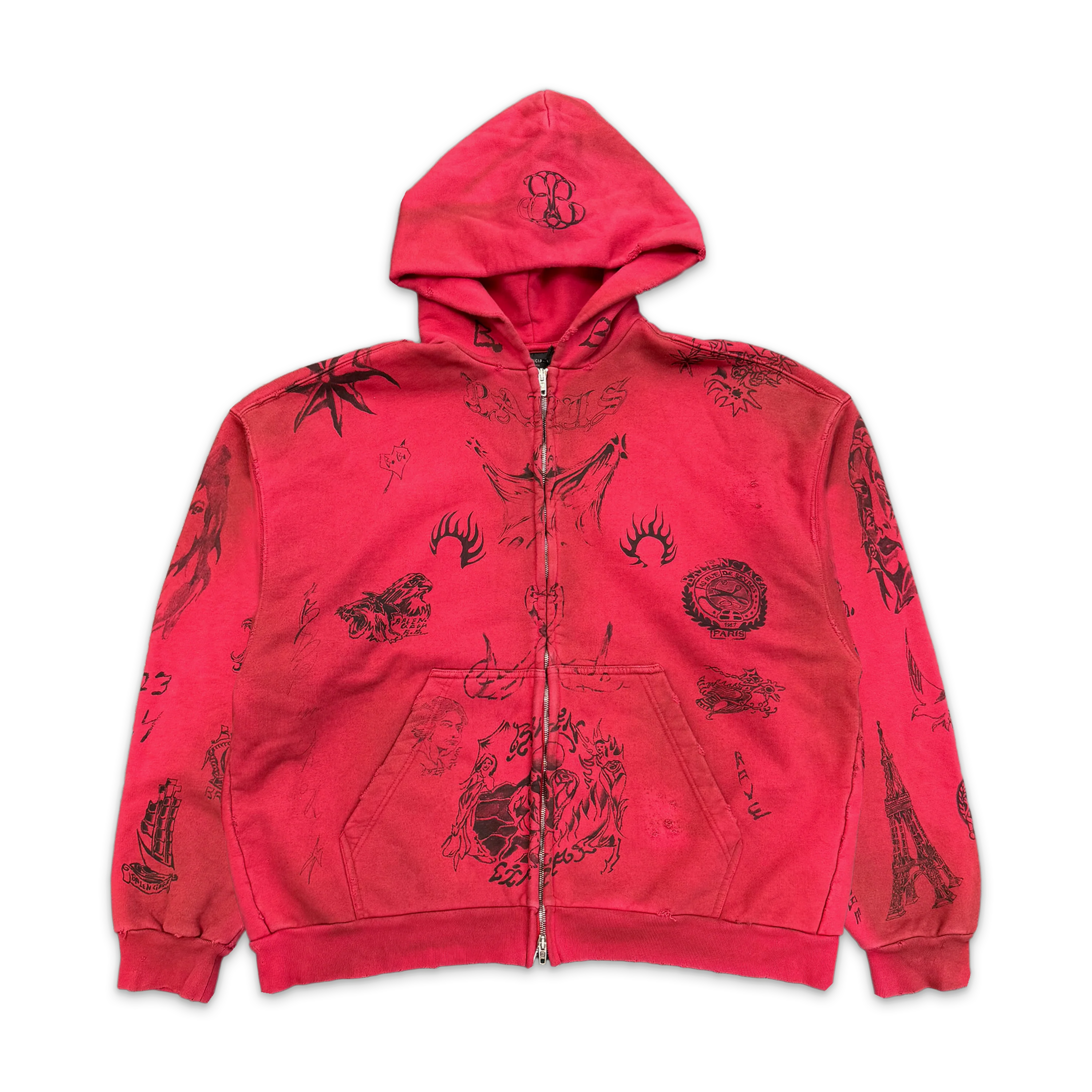 Tattoo Zip-Up Heavy Hoodie "Red"