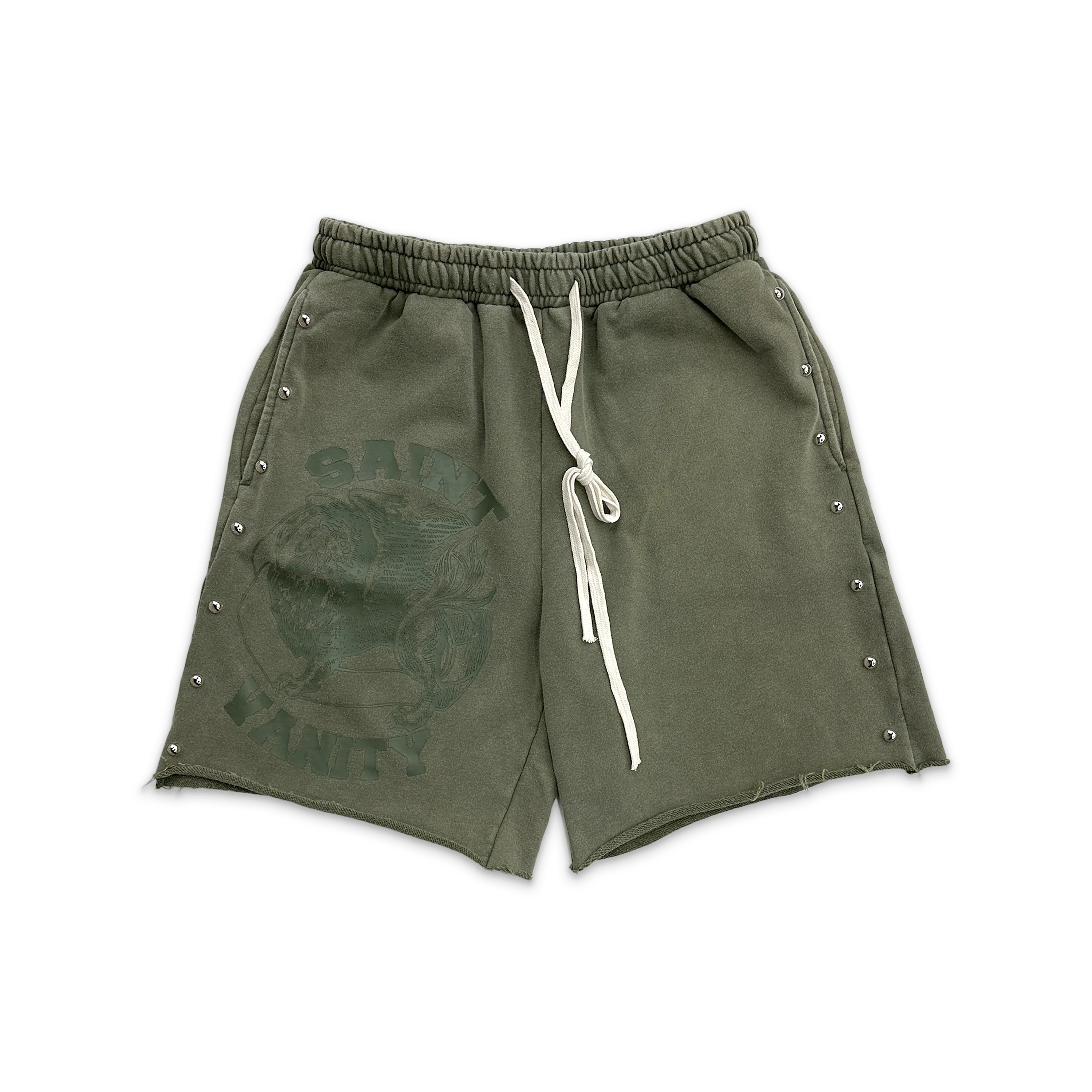 Terry Studded Logo Shorts "Olive"
