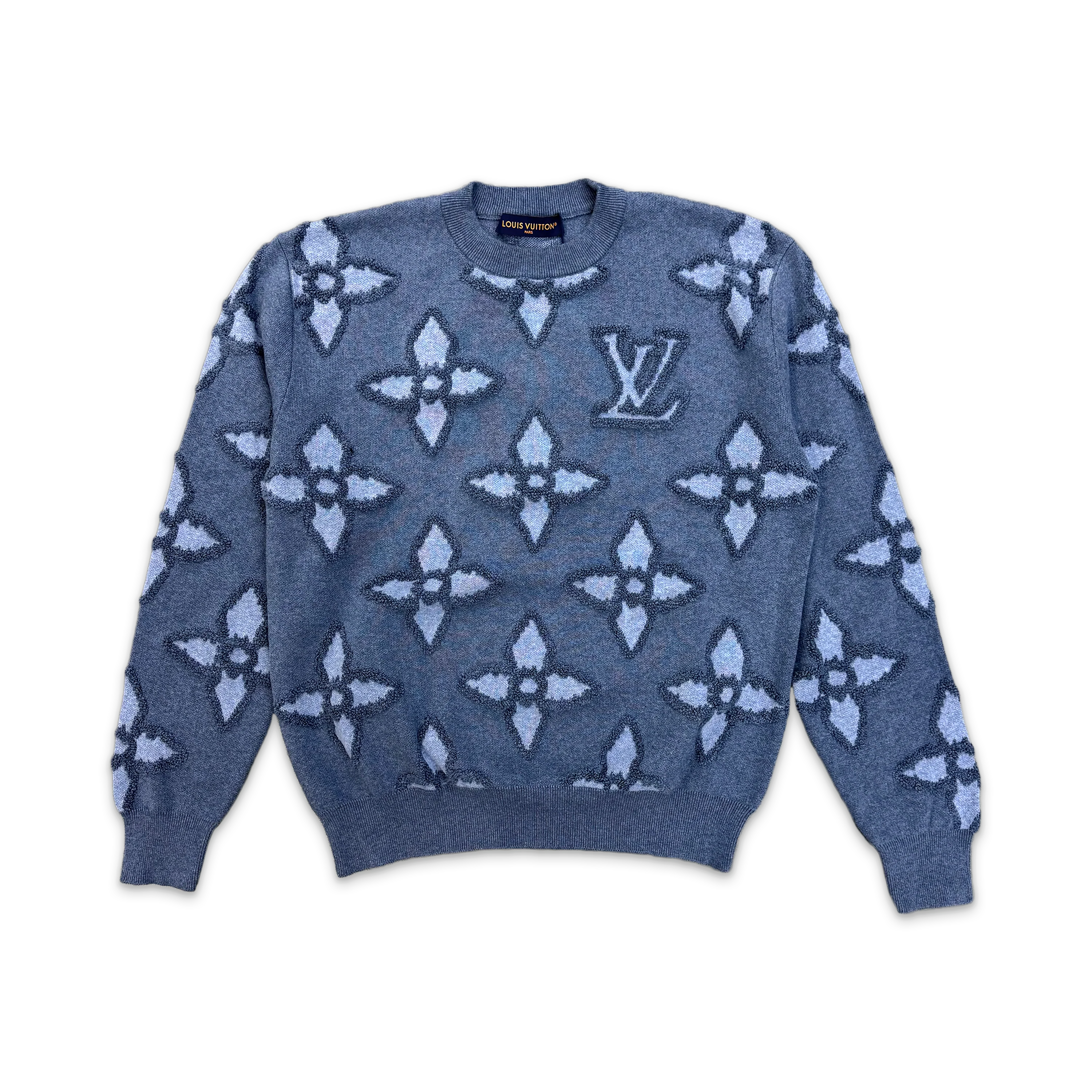 Textured Monogram Flower Crewneck "Indigo"