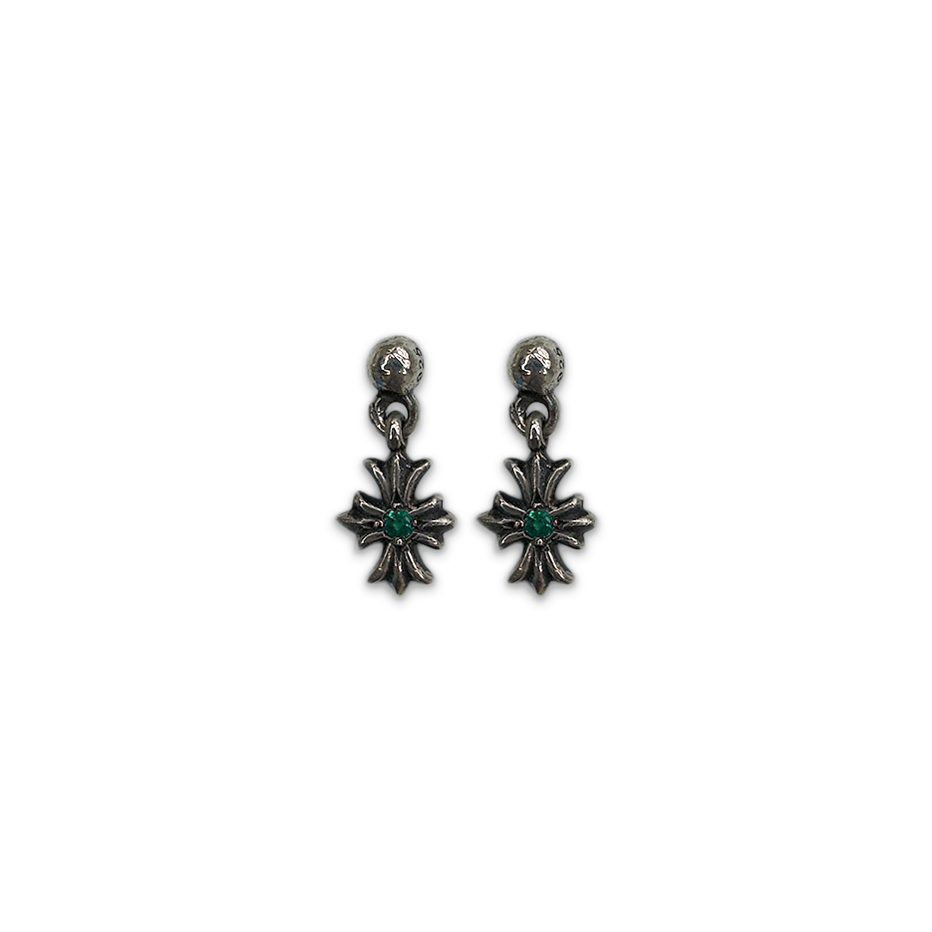 Tiny E Dangle Emerald Earrings