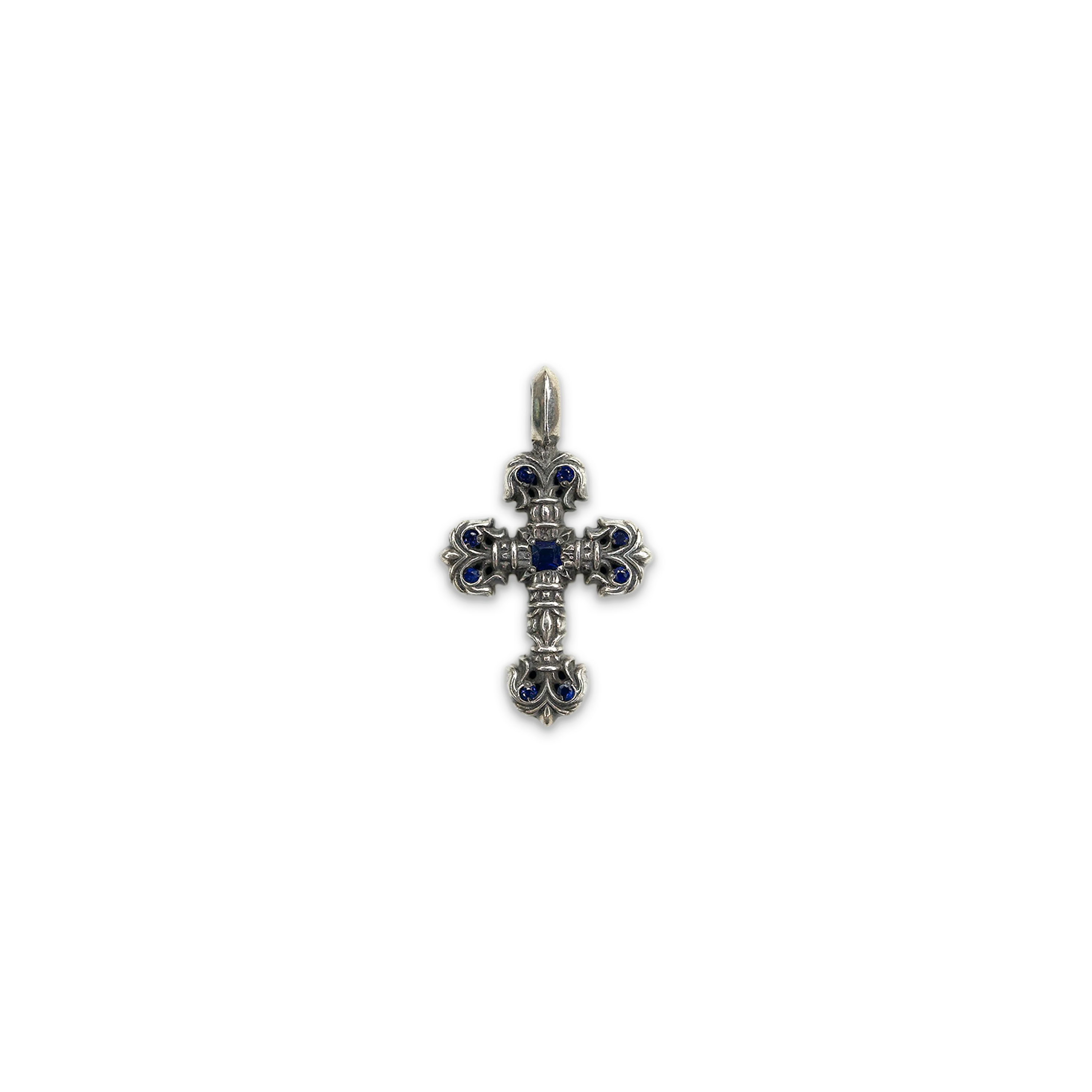 Tiny Filigree Cross Pendent "Sapphire & .925 SIilver"